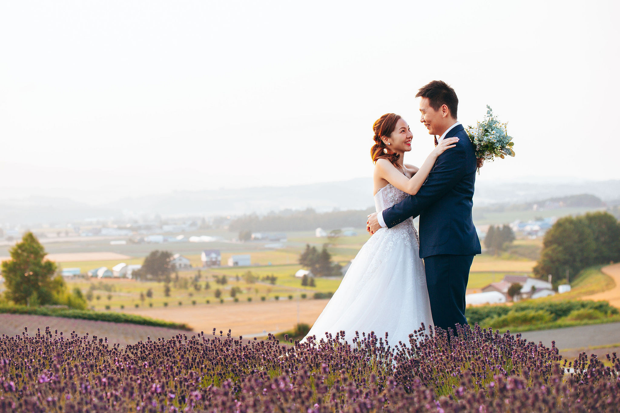 Hokkaido Summer Rainbow Flowers and Railway Track Japan Prewedding Photoshoot at Furano pre-wedding photo