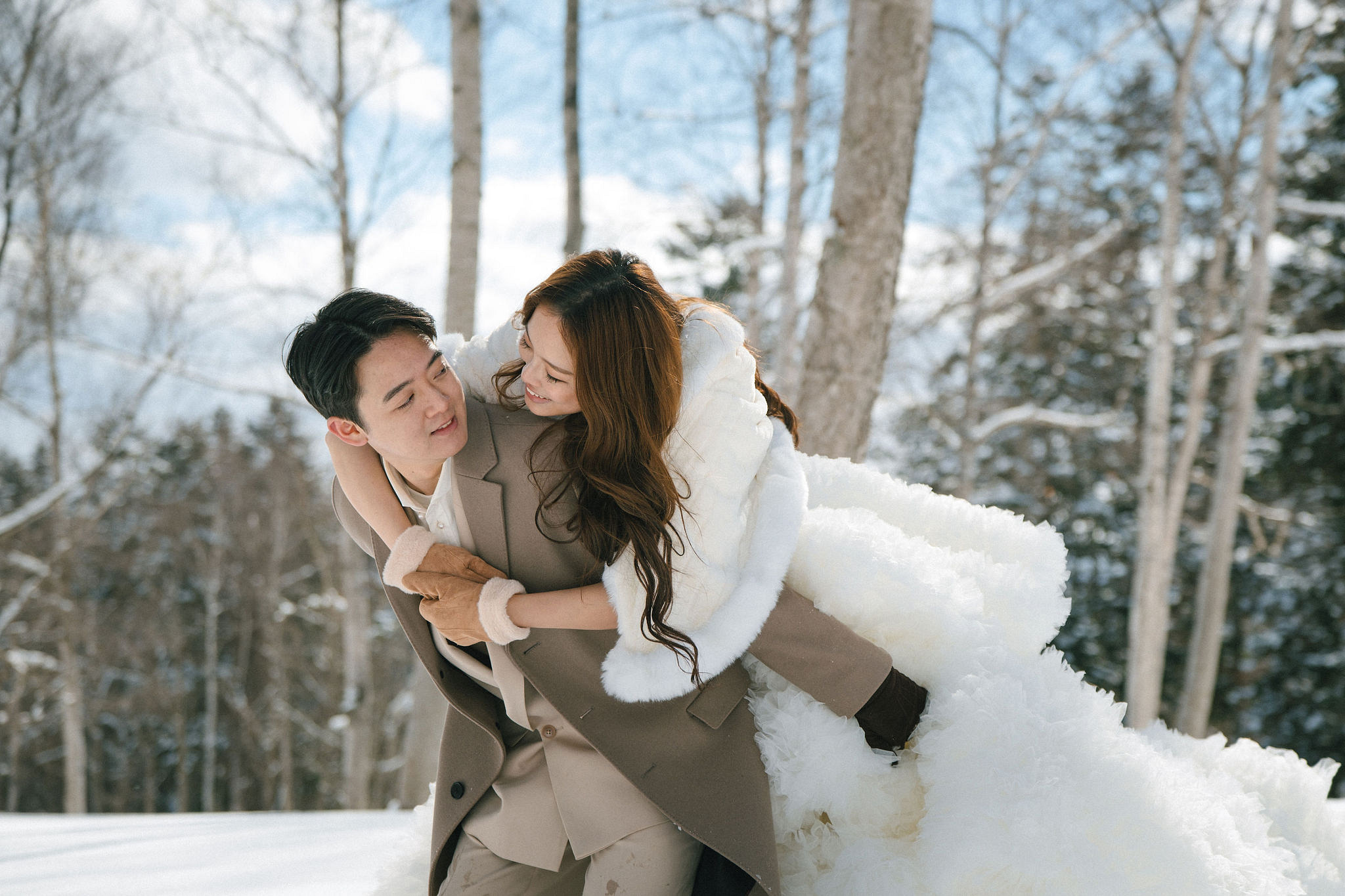 Hokkaido Pre-Wedding Photoshoot | Birch Forest, Rusutsu Resort & Hirafu Village at Birch Forest pre-wedding photo