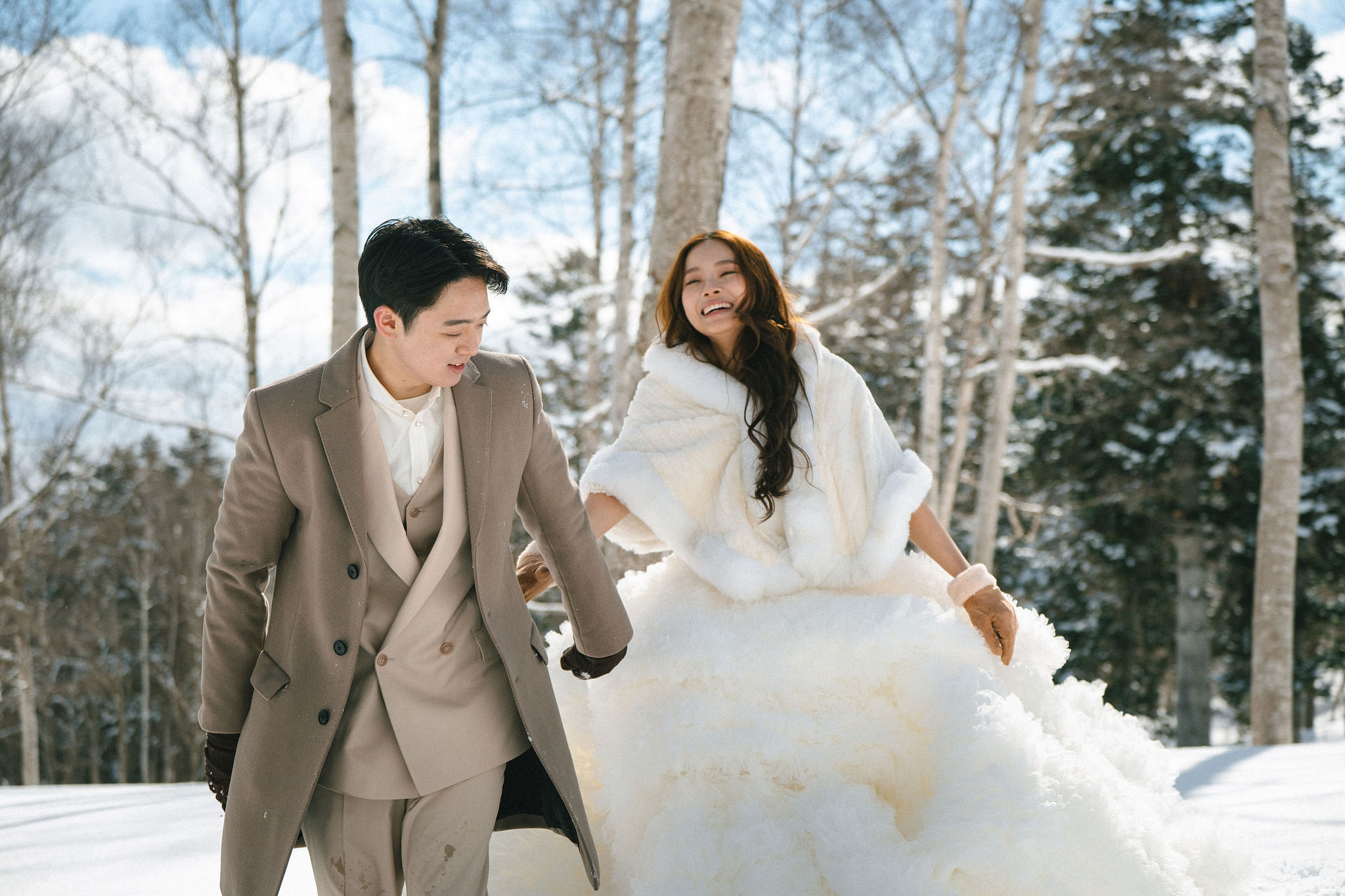 Hokkaido Pre-Wedding Photoshoot | Birch Forest, Rusutsu Resort & Hirafu Village at Birch Forest pre-wedding photo