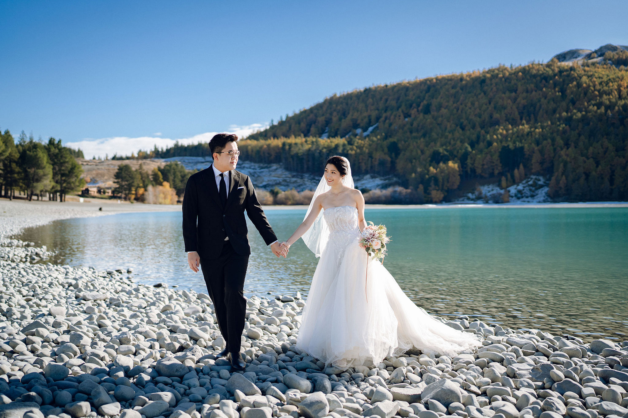 New Zealand Pre-Wedding Photoshoot | Arrowtown, Isobel Glacier, Alpaca Farm, Lake Tekapo & Mount Cook National Park at Lake Tekapo pre-wedding photo