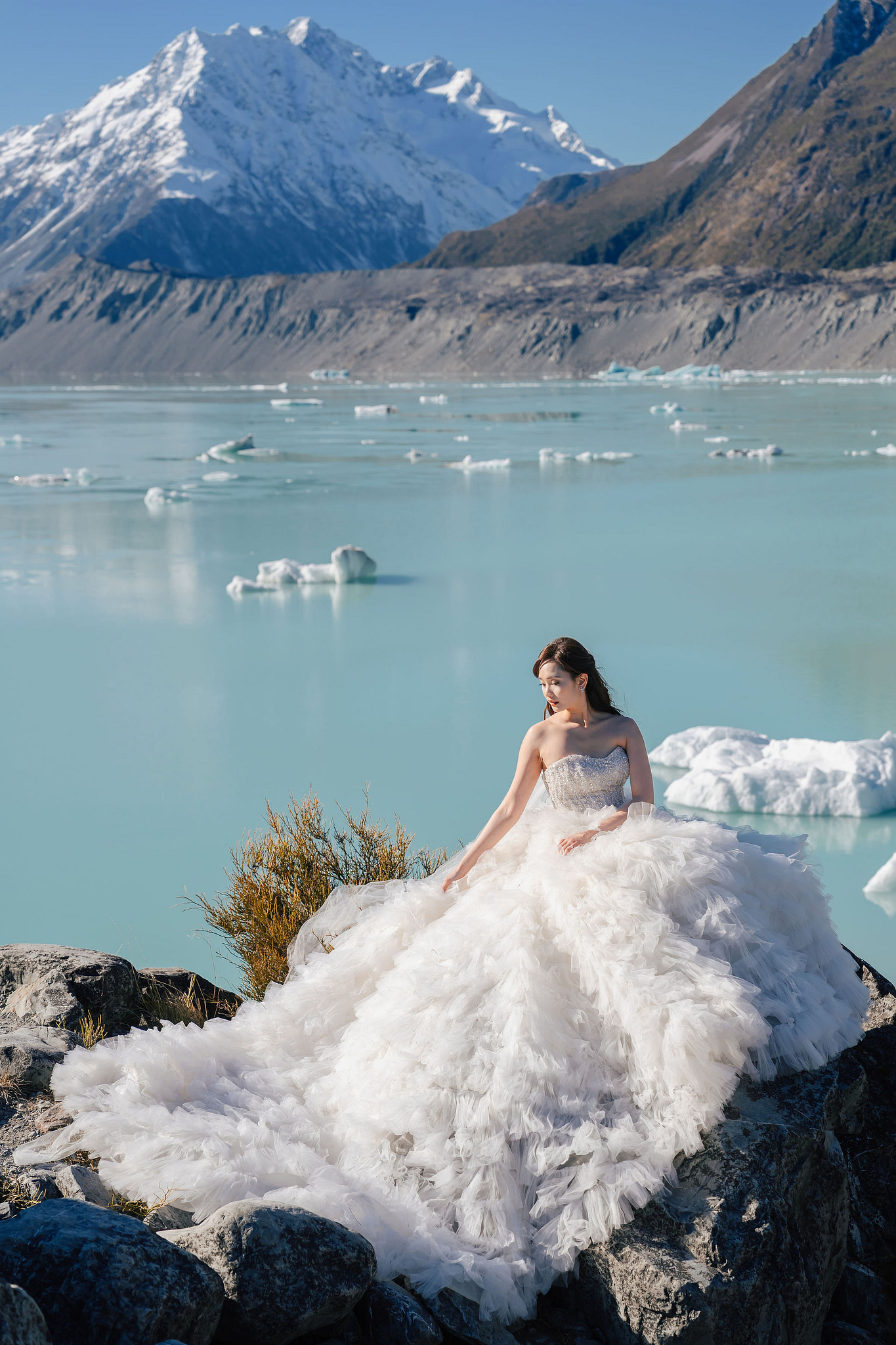 New Zealand Pre-Wedding Photoshoot | Coromandel Peak, Lake Wakatipu & Queenstown, Skippers Canyon, Lake Tekapo, Mount Cook National Park & Glacier at Glacier pre-wedding photo
