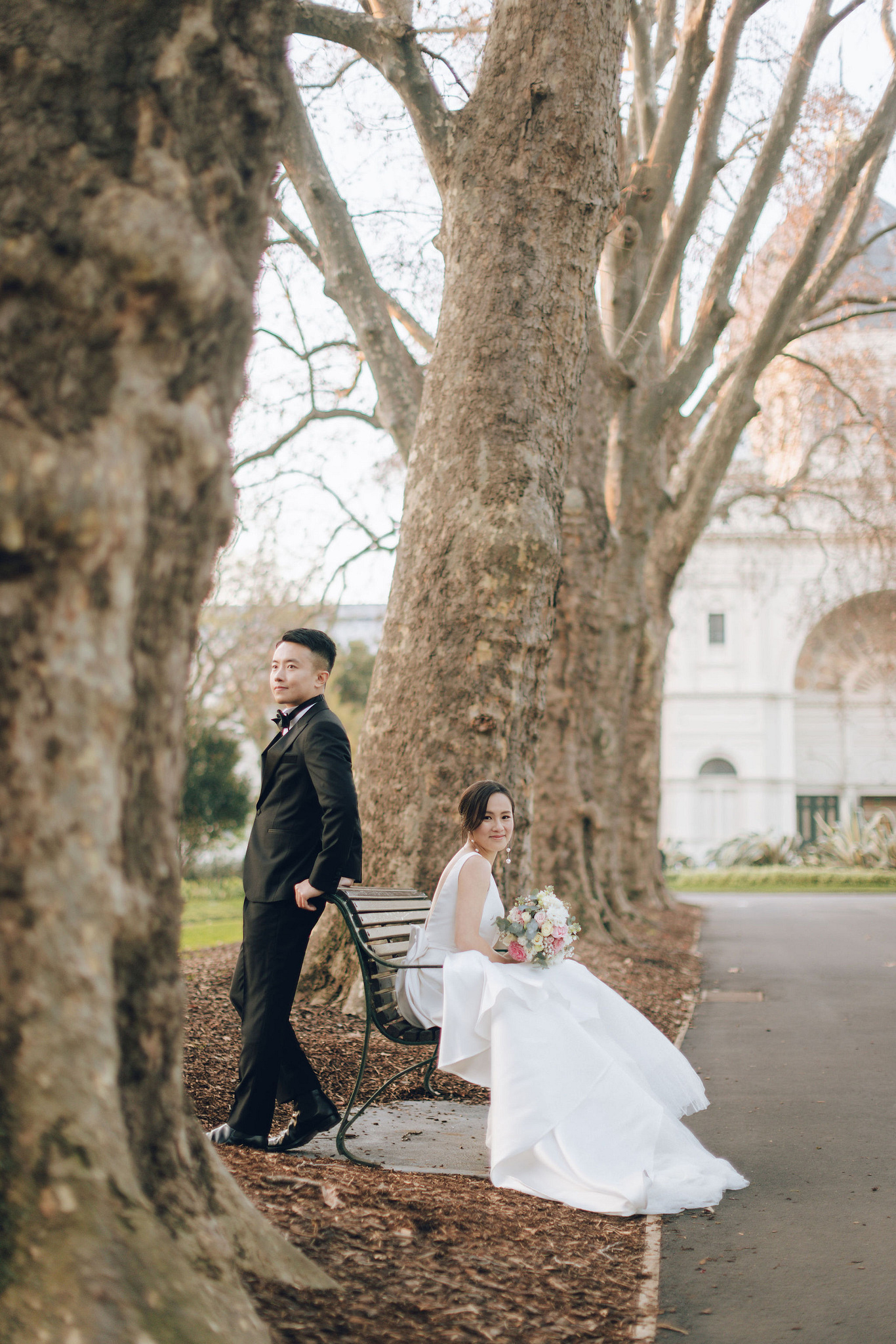 Melbourne Pre-Wedding Photoshoot | Cafe, Redwood Forest, City Streets & Carlton Gardens at Carlton Gardens pre-wedding photo