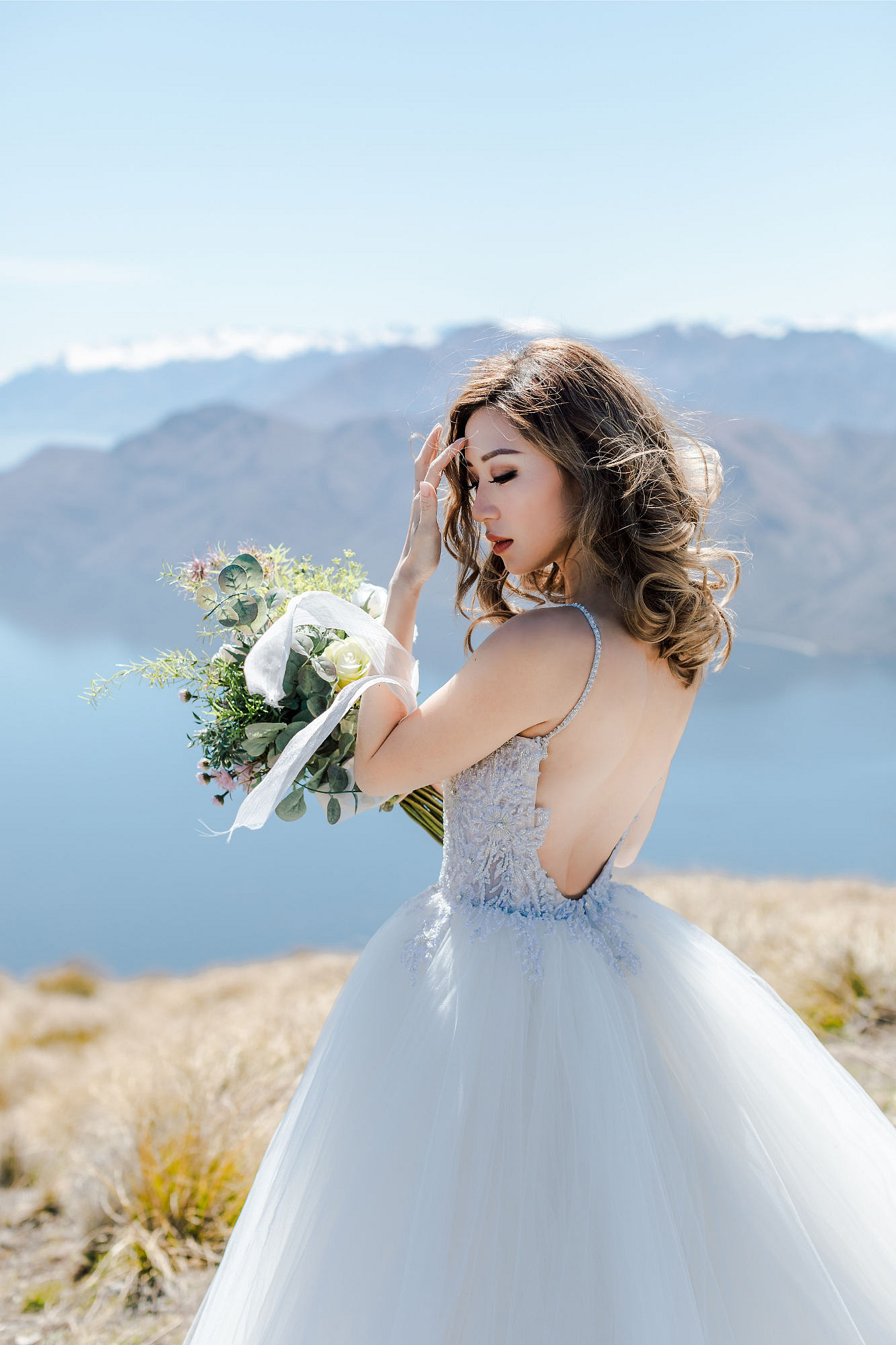 Kryz Uy And Slater Pre Wedding Photoshoot At Roy's Peak, Alpaca Farm And Arrowtown at Coromandel Peak pre-wedding photo