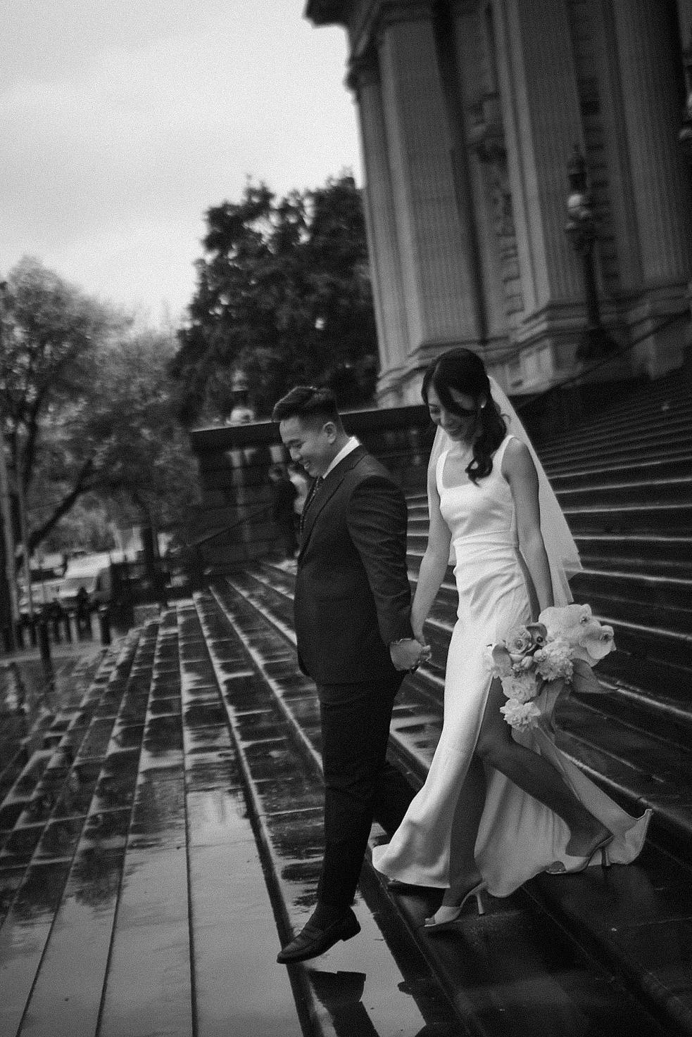 Melbourne Pre-Wedding Photoshoot | Parliament House, Fitzroy Gardens, Melbourne Streets & Half Moon Bay at Parliament House pre-wedding photo