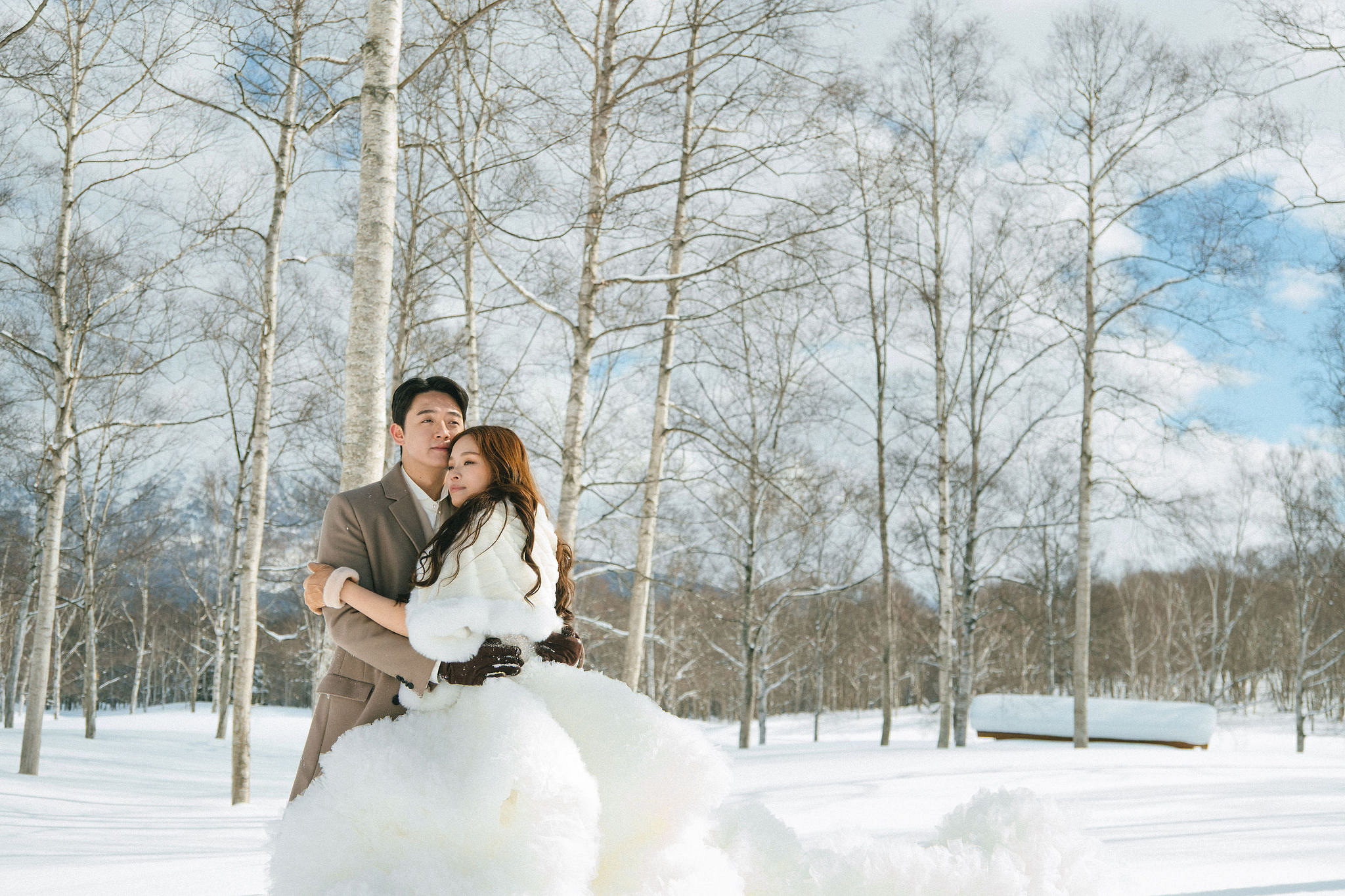 Hokkaido Pre-Wedding Photoshoot | Birch Forest, Rusutsu Resort & Hirafu Village at Birch Forest pre-wedding photo