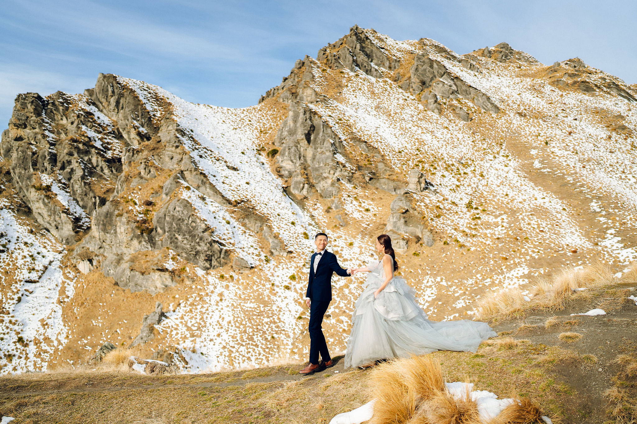 New Zealand Pre-Wedding Photoshoot with Lake Wakatipu, Skippers Canyon, Lake Tekapo, Mount Cook, and Omarama Clay Cliffs at Skippers Canyon pre-wedding photo