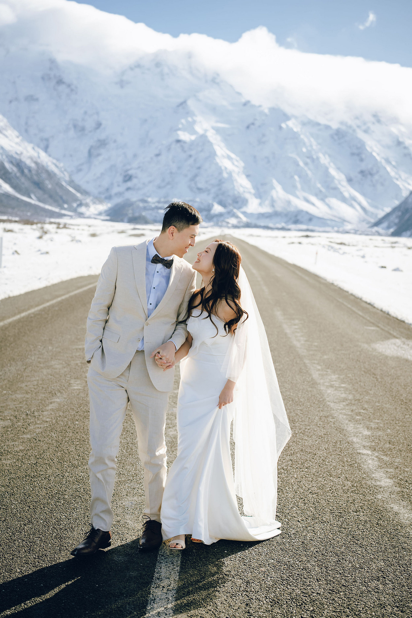 New Zealand Pre-Wedding Photoshoot with Lake Wakatipu, Skippers Canyon, Lake Tekapo, Mount Cook, and Omarama Clay Cliffs at Lake Tekapo & Mount Cook National Park pre-wedding photo