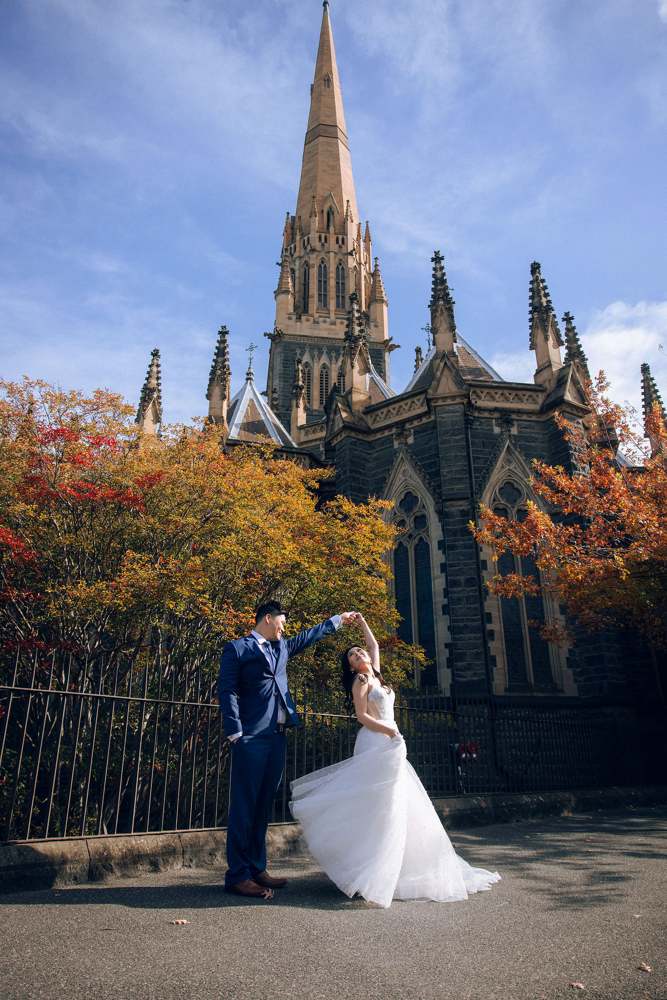 Melbourne Pre-Wedding Photoshoot | Mont Du Soleil, St Patrick Cathedral, The Parliament House & Prince Bridge at St Patrick Cathedral pre-wedding photo
