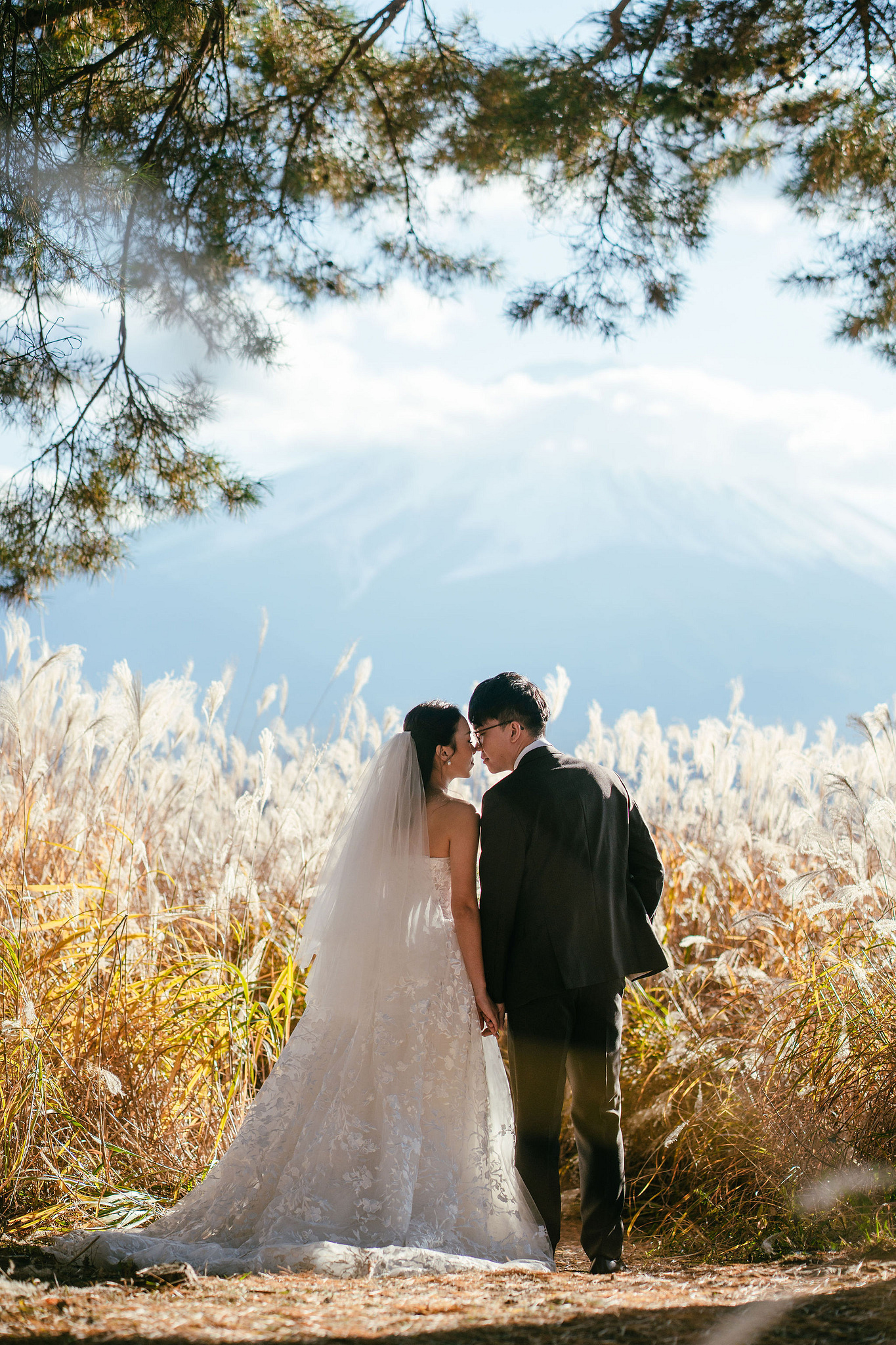 Tokyo & Mt Fuji Pre-Wedding Photoshoot | Asakusa Temple, Maple Corridor, Susuki Fields & Lake Kawaguchiko at Suzuki Fields pre-wedding photo
