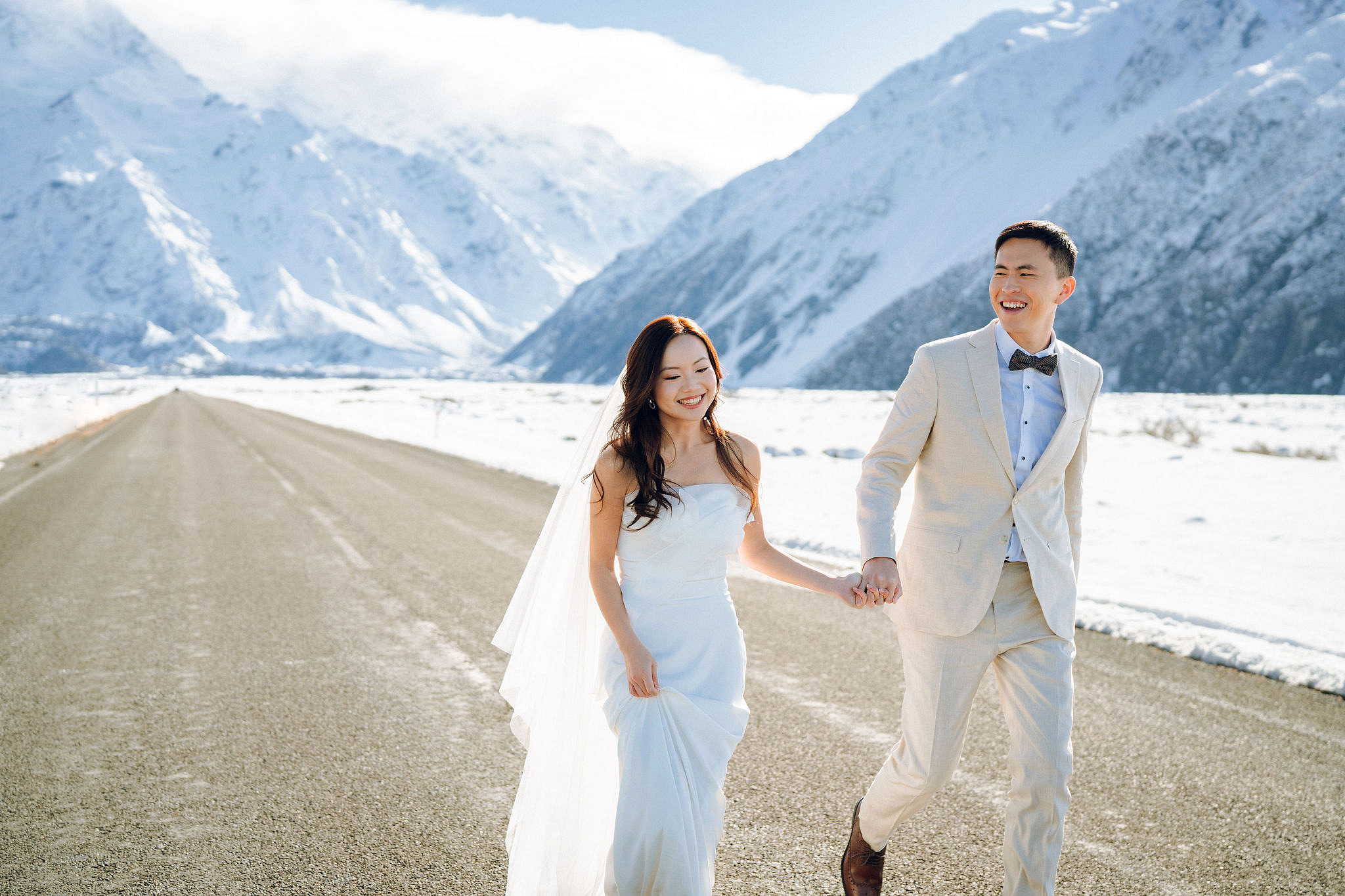 New Zealand Pre-Wedding Photoshoot with Lake Wakatipu, Skippers Canyon, Lake Tekapo, Mount Cook, and Omarama Clay Cliffs at Lake Tekapo & Mount Cook National Park pre-wedding photo