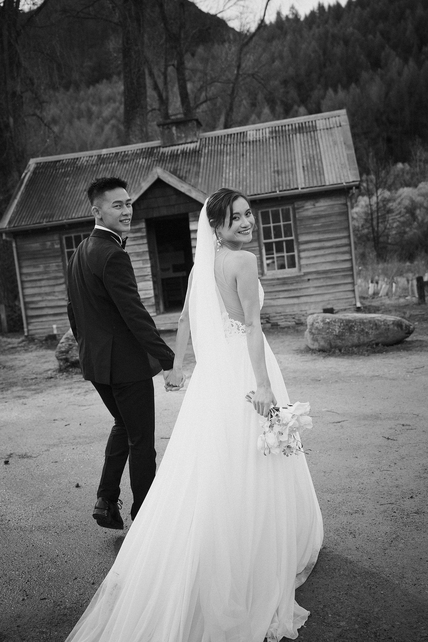 New Zealand Pre-Wedding Photoshoot | Queenstown, Lake Wakatipu, Skippers Canyon & Arrowtown at Arrowtown Hut and Woods pre-wedding photo