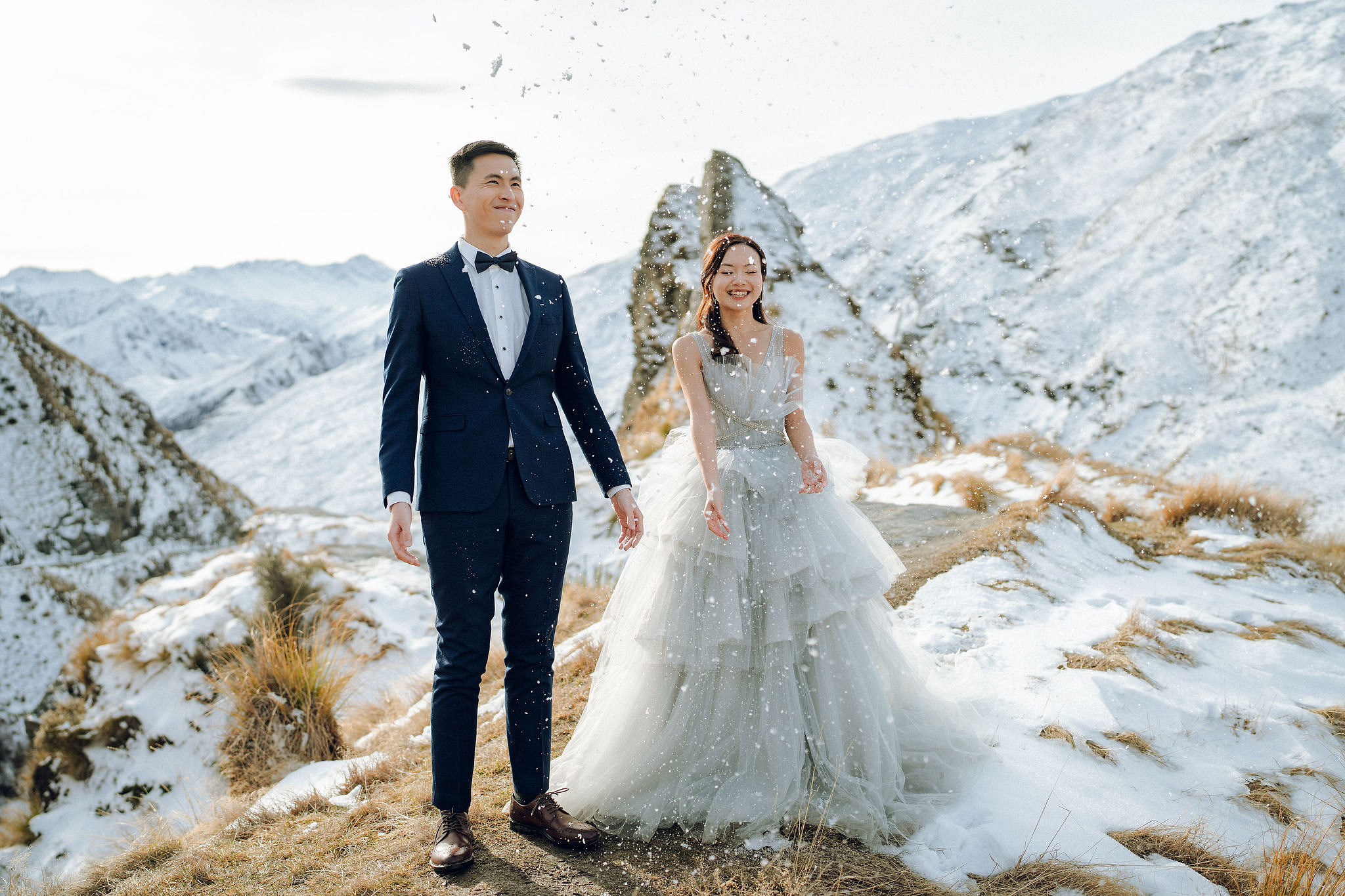 New Zealand Pre-Wedding Photoshoot with Lake Wakatipu, Skippers Canyon, Lake Tekapo, Mount Cook, and Omarama Clay Cliffs at Skippers Canyon pre-wedding photo