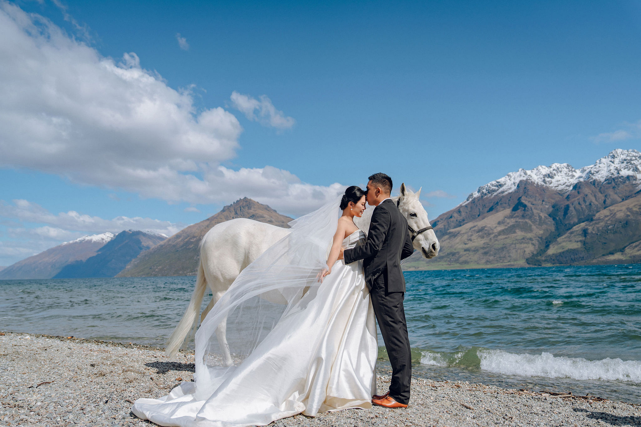 New Zealand Pre-Wedding Photoshoot | Lake Tekapo, Mount Cook, Tasman Glacier & Lake Wakatipu at Lake Wakatipu pre-wedding photo