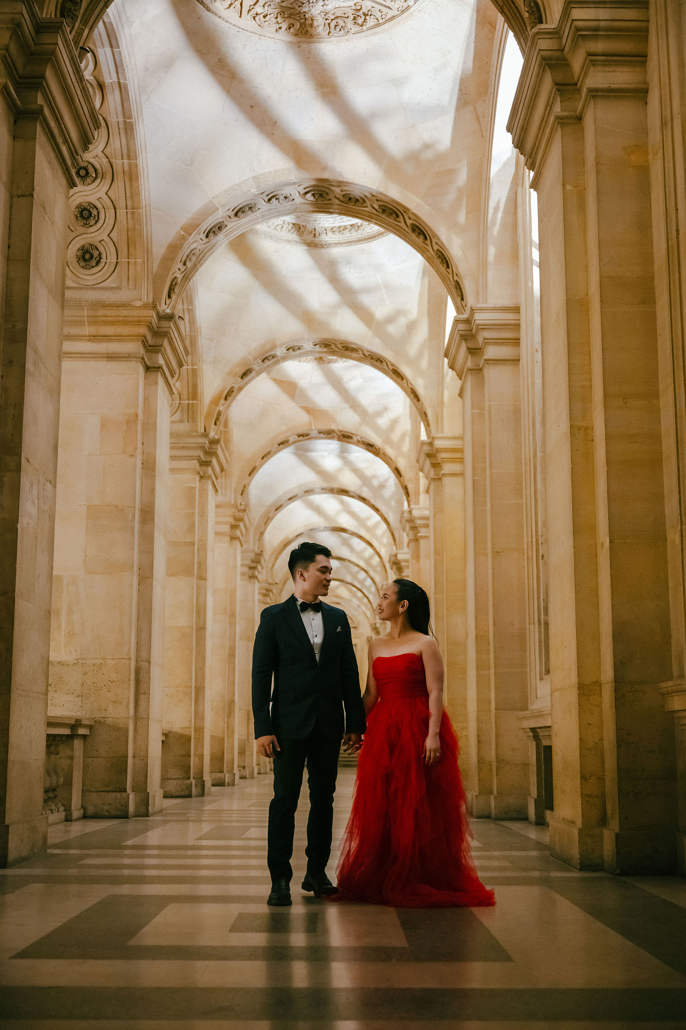 Paris Pre-Wedding Photoshoot | Trocadéro, Vintage Car, Parisian Café, Paris Rooftop & Louvre at Louvre pre-wedding photo