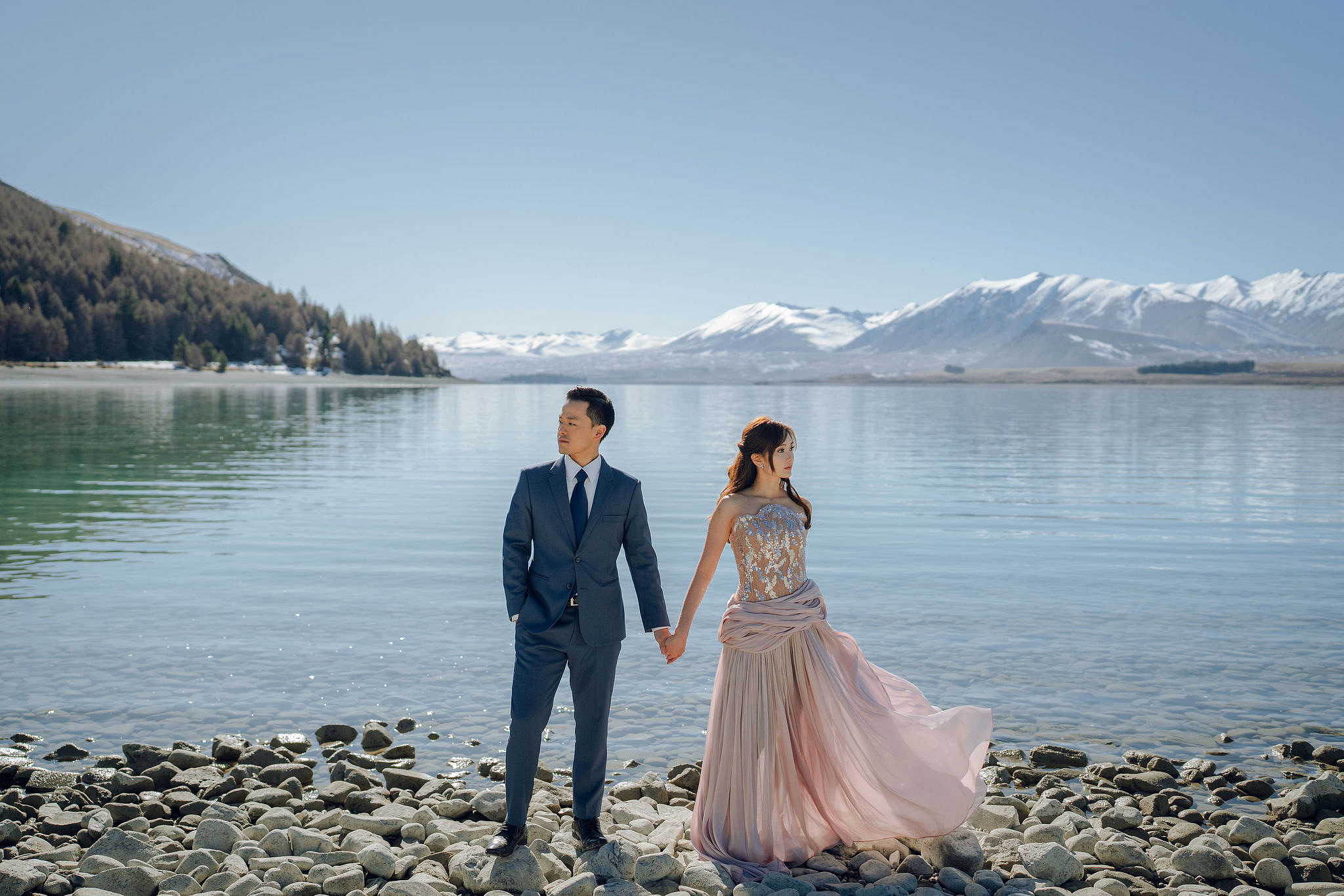 New Zealand Pre-Wedding Photoshoot | Coromandel Peak, Lake Wakatipu & Queenstown, Skippers Canyon, Lake Tekapo, Mount Cook National Park & Glacier at Lake Tekapo pre-wedding photo