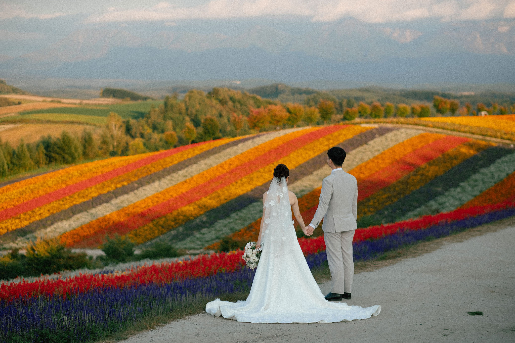 Furano, Hokkaido Pre-Wedding Photoshoot | Farm Chiyoda, Shikisai-no-oka & Ningle Terrace at Shikisai-no-oka pre-wedding photo