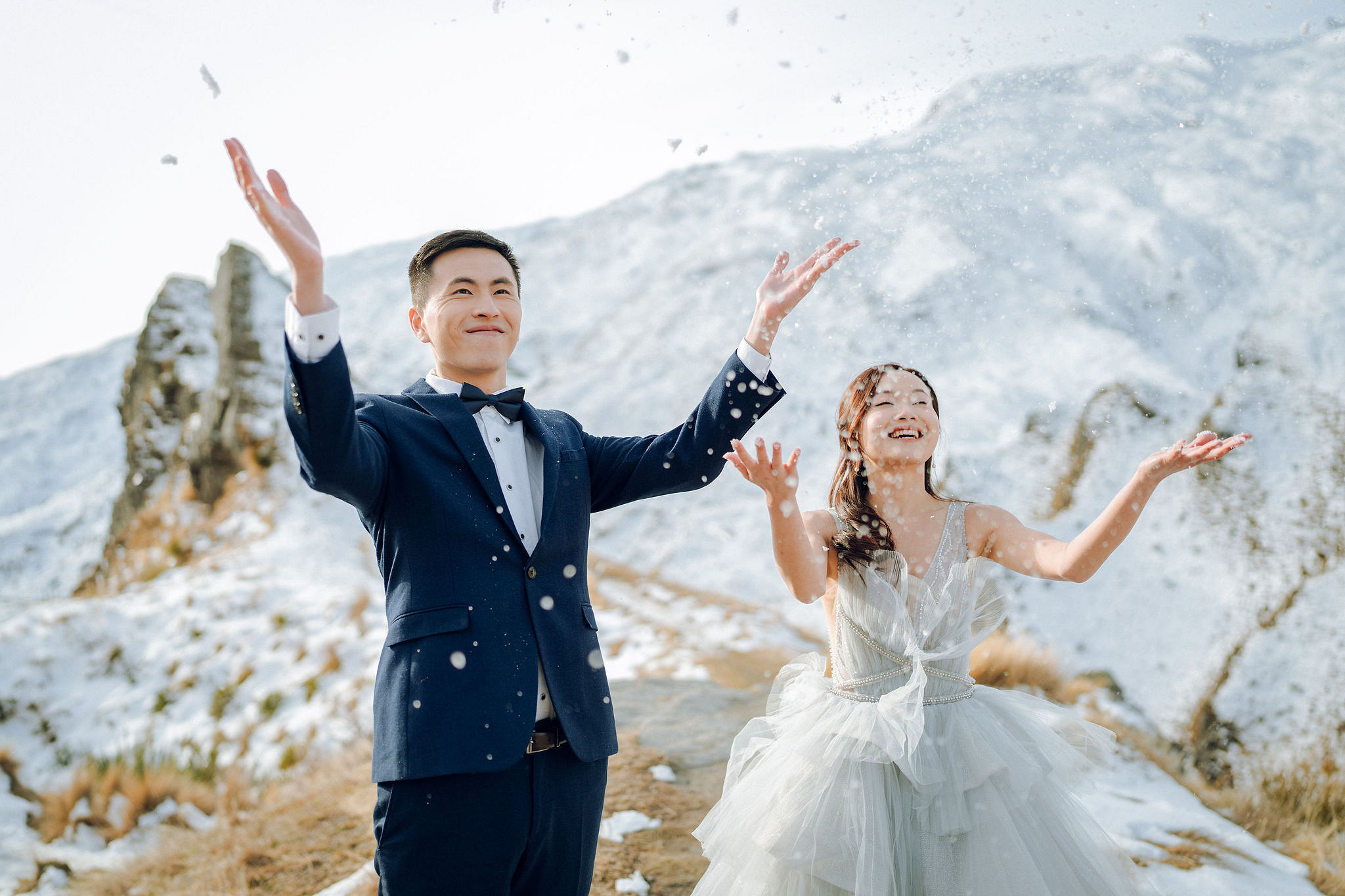 New Zealand Pre-Wedding Photoshoot with Lake Wakatipu, Skippers Canyon, Lake Tekapo, Mount Cook, and Omarama Clay Cliffs at Skippers Canyon pre-wedding photo