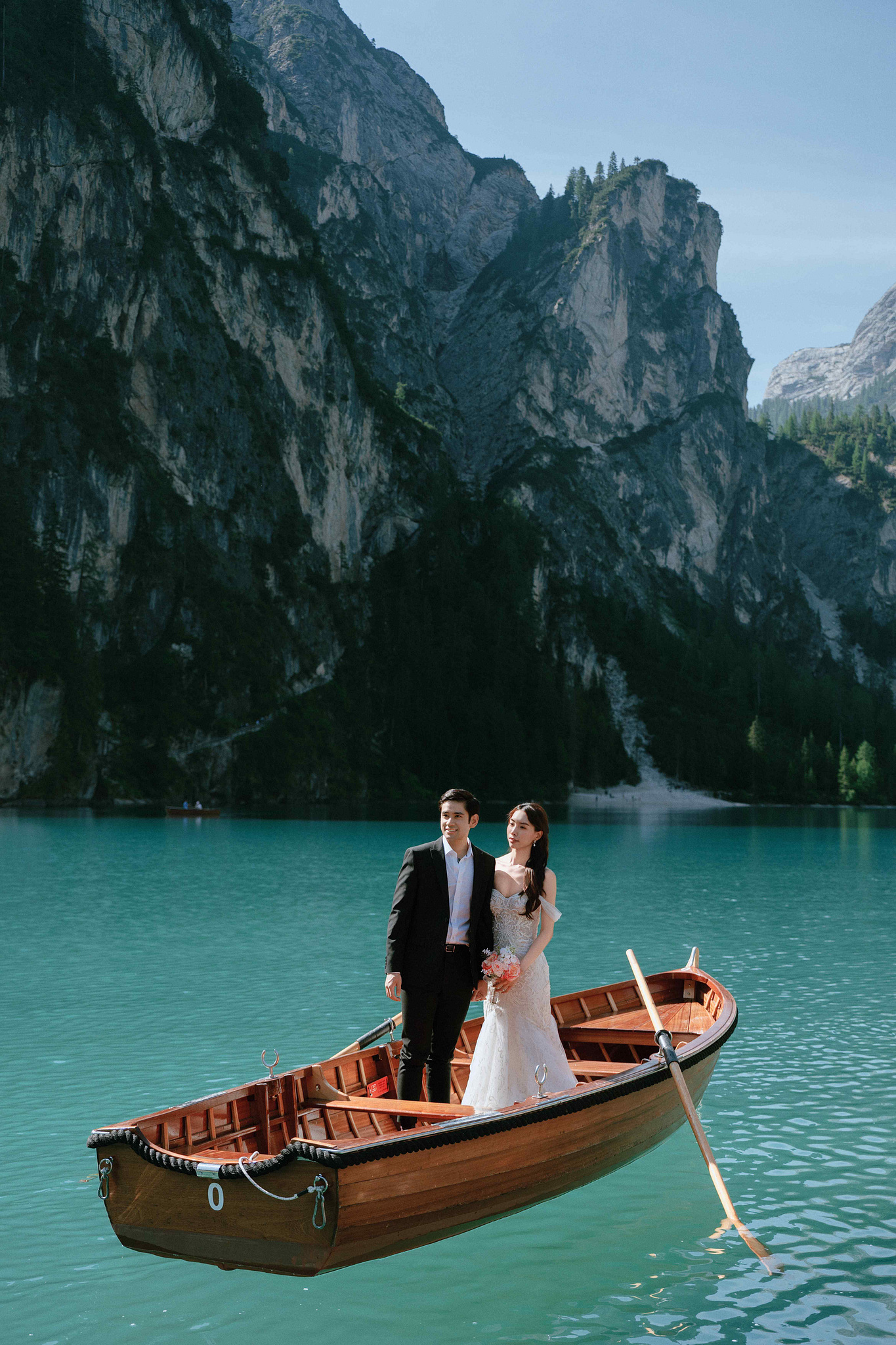 Dolomites Post-Wedding Photoshoot | Lago di Braies, Seceda & Val di Funes at Lago di Braies pre-wedding photo