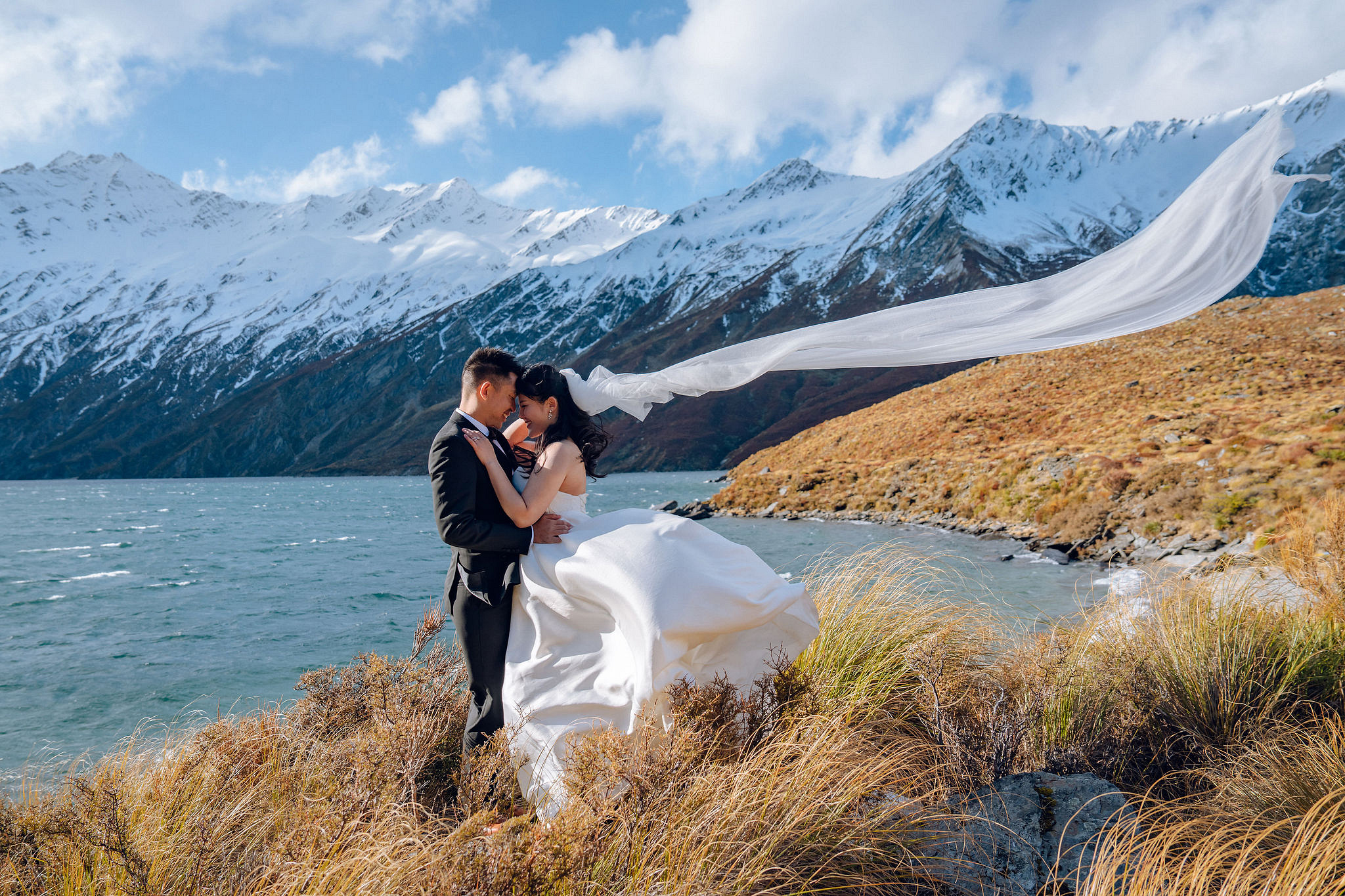 New Zealand Pre-Wedding Photoshoot | Lake Tekapo, Mount Cook, Tasman Glacier & Lake Wakatipu at Lake Lochnagar pre-wedding photo