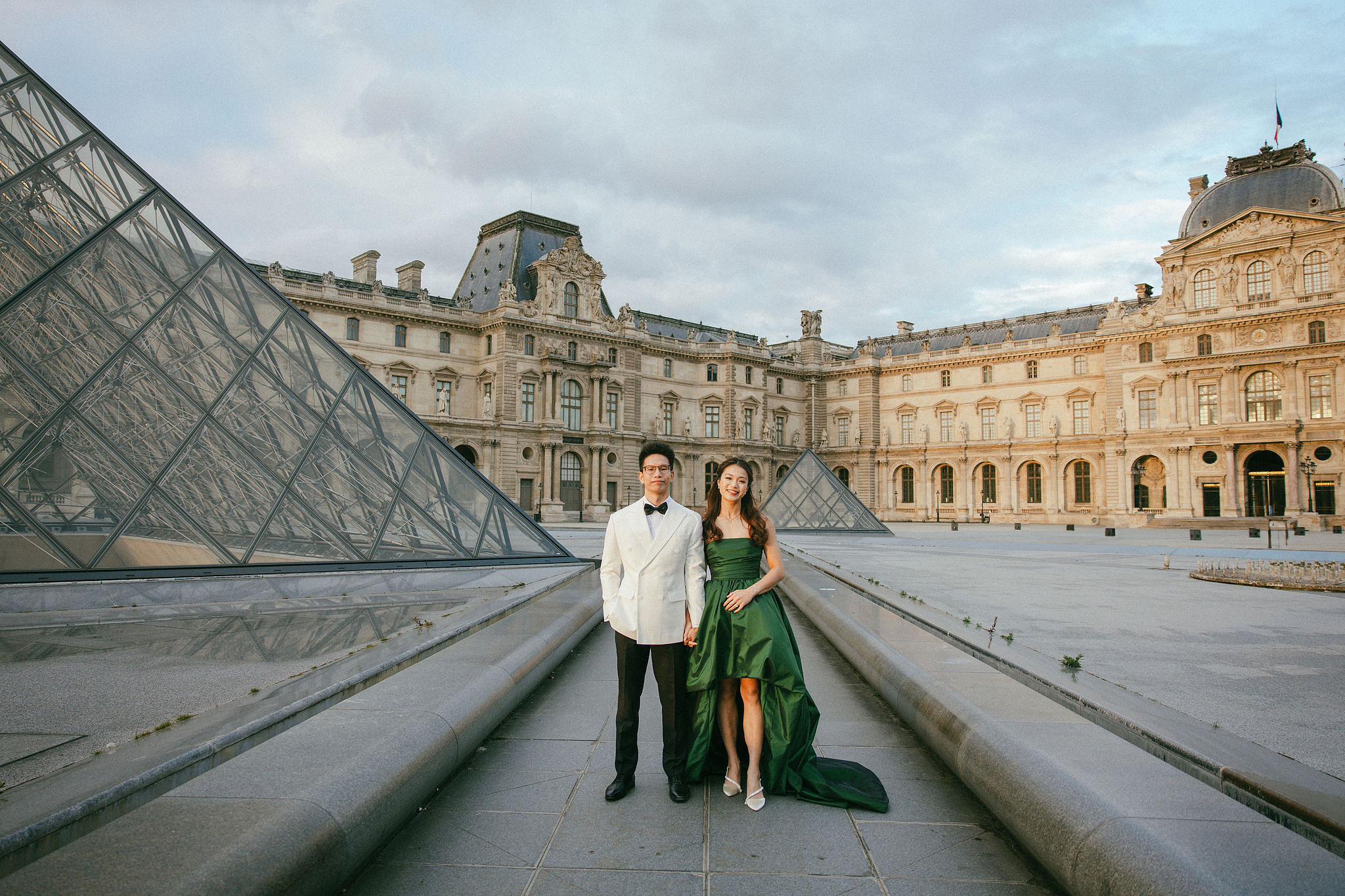Paris Pre-Wedding Photoshoot | Place du Trocadéro, Luxembourg Gardens, Parisian Café, Louvre & Bir-Hakeim Bridge at Louvre pre-wedding photo
