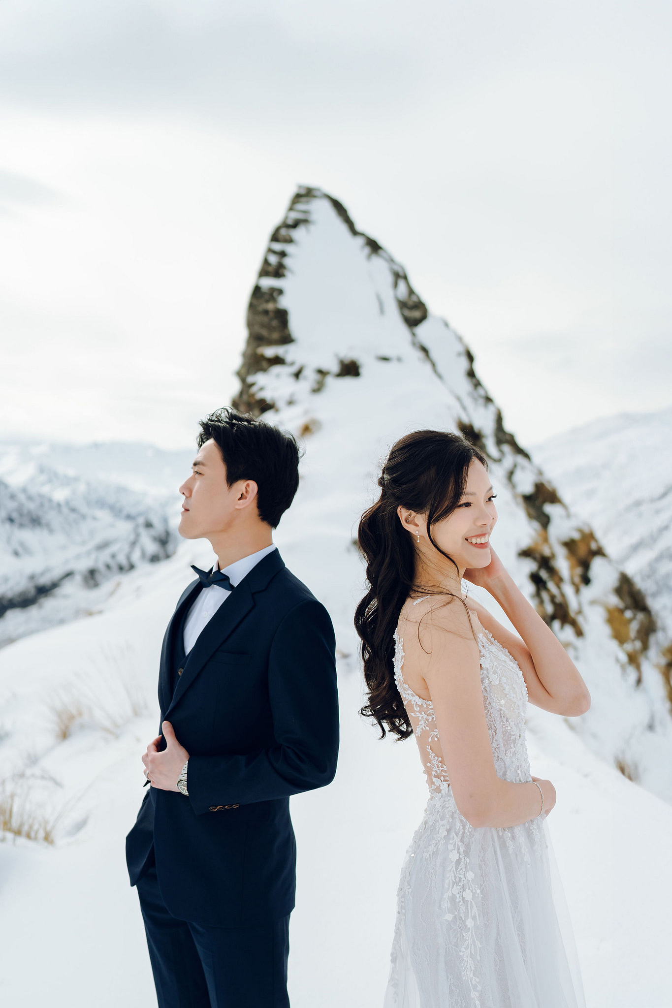 New Zealand Pre-Wedding Photoshoot | Cherry Blossoms, Coromandel Peak & Lake Wakatipu at Coromandel Peak pre-wedding photo