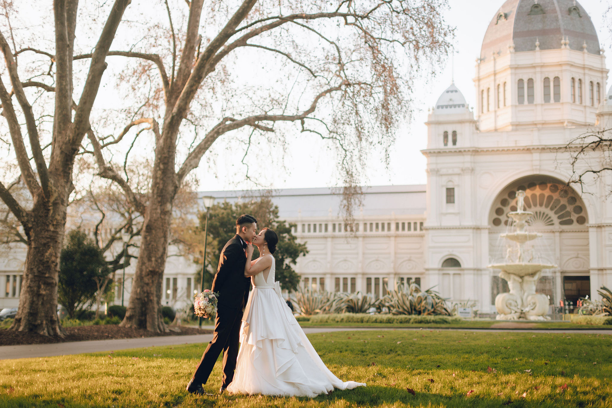 Melbourne Pre-Wedding Photoshoot | Cafe, Redwood Forest, City Streets & Carlton Gardens at Carlton Gardens pre-wedding photo
