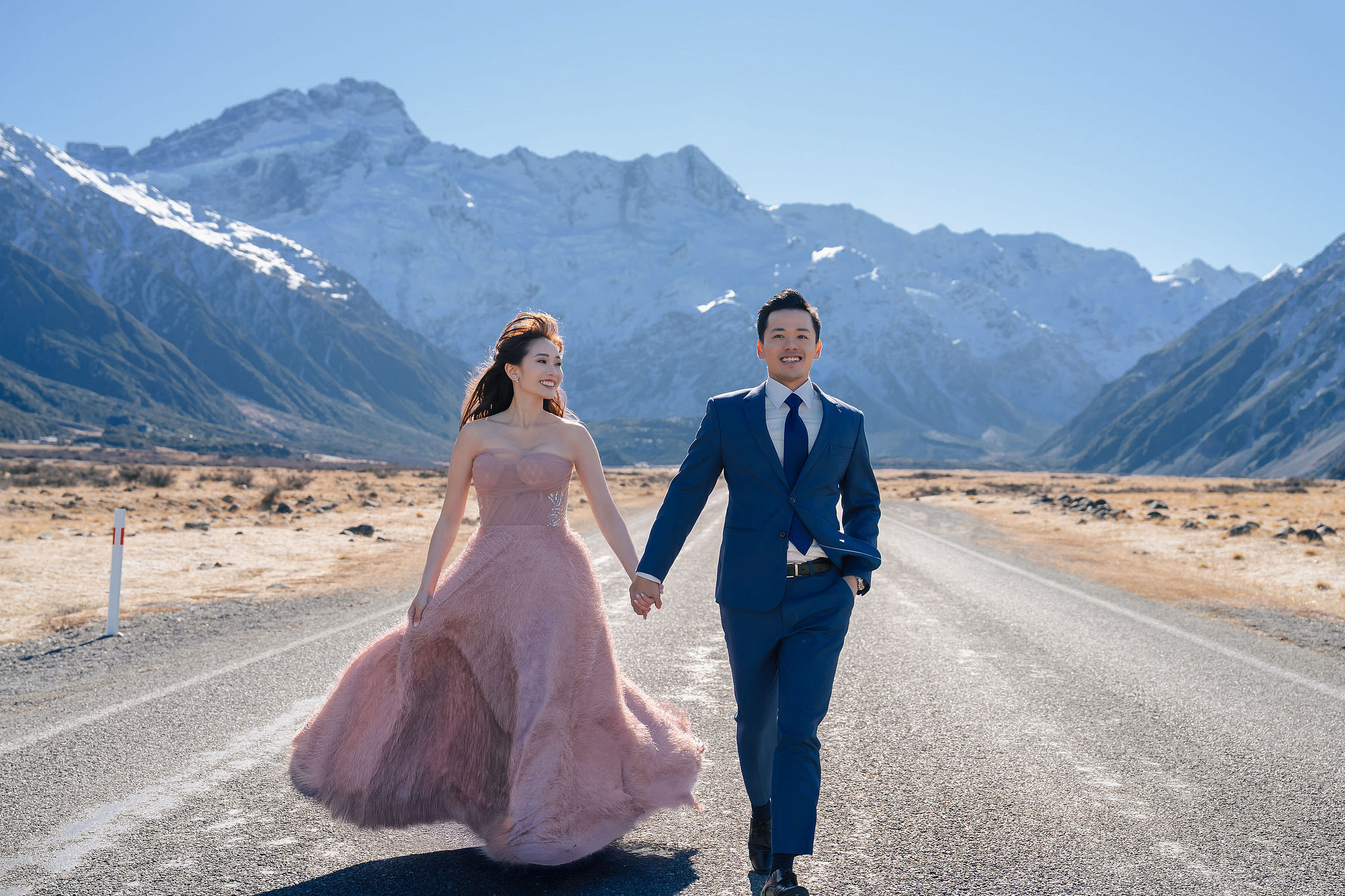 New Zealand Pre-Wedding Photoshoot | Coromandel Peak, Lake Wakatipu & Queenstown, Skippers Canyon, Lake Tekapo, Mount Cook National Park & Glacier at Mount Cook National Park pre-wedding photo