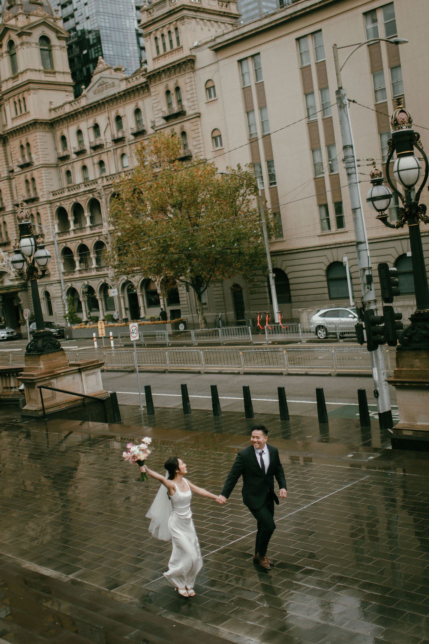 Melbourne Pre-Wedding Photoshoot | Parliament House, Fitzroy Gardens, Melbourne Streets & Half Moon Bay at Parliament House pre-wedding photo