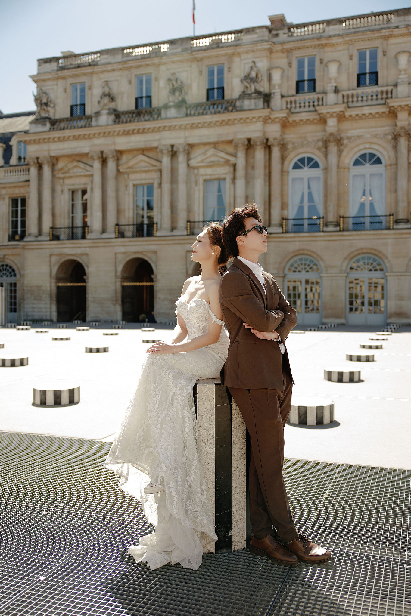 Paris Pre-Wedding Photoshoot | Place du Trocadéro, Bir-Hakeim Bridge, Sacré-Cœur Basilica, Parisian Café & Palais Royal at Palais Royal pre-wedding photo