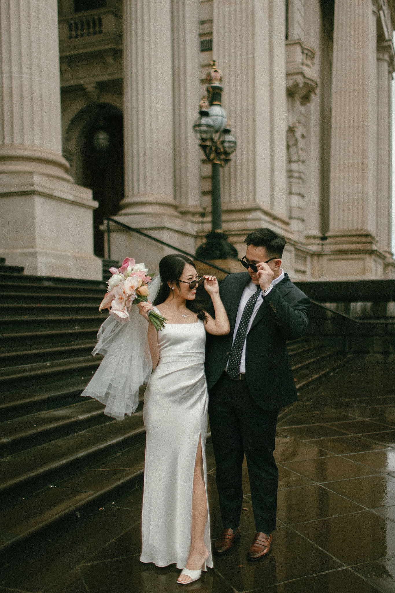 Melbourne Pre-Wedding Photoshoot | Parliament House, Fitzroy Gardens, Melbourne Streets & Half Moon Bay at Parliament House pre-wedding photo