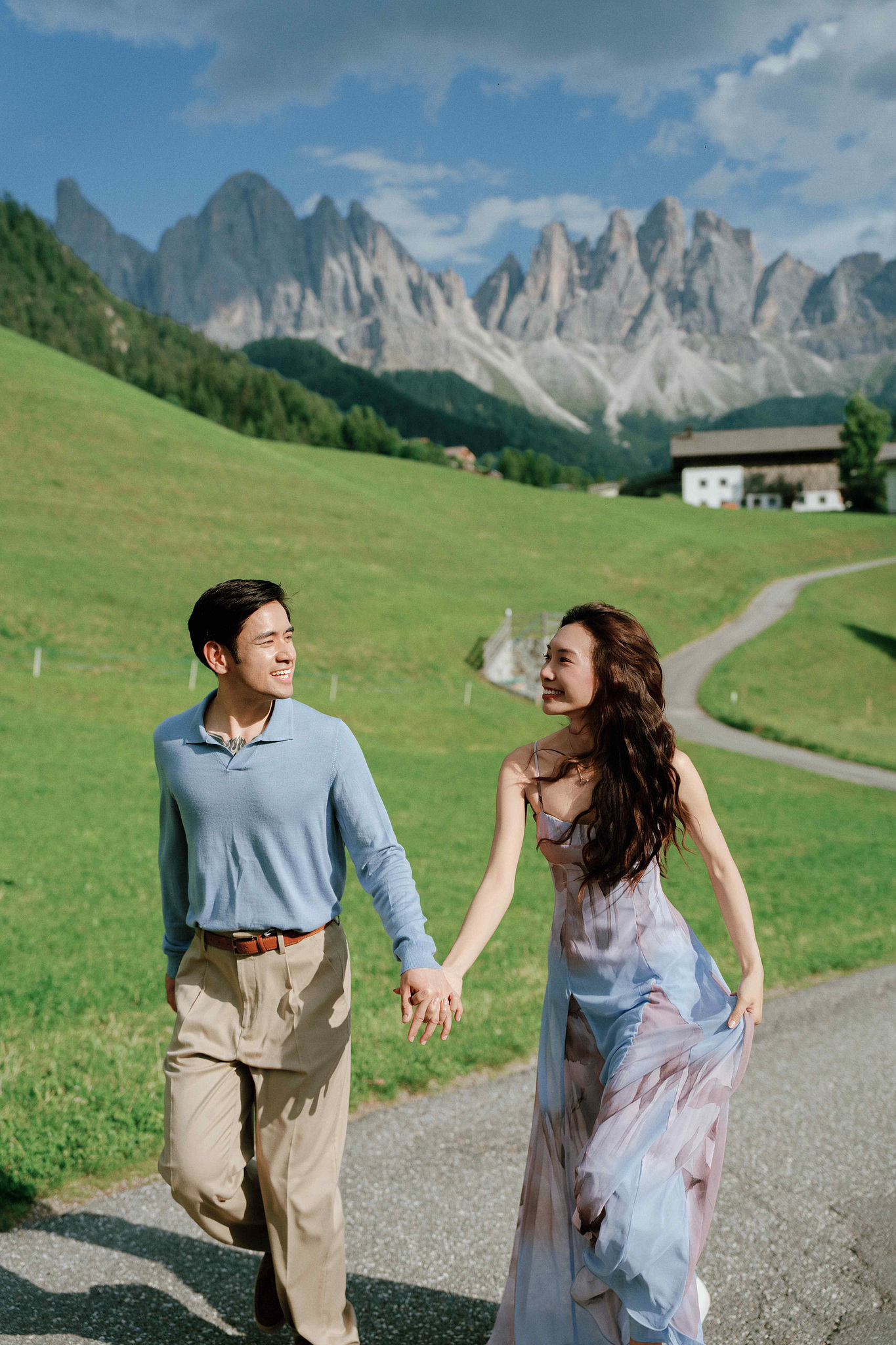 Dolomites Post-Wedding Photoshoot | Lago di Braies, Seceda & Val di Funes at Val di Funes pre-wedding photo