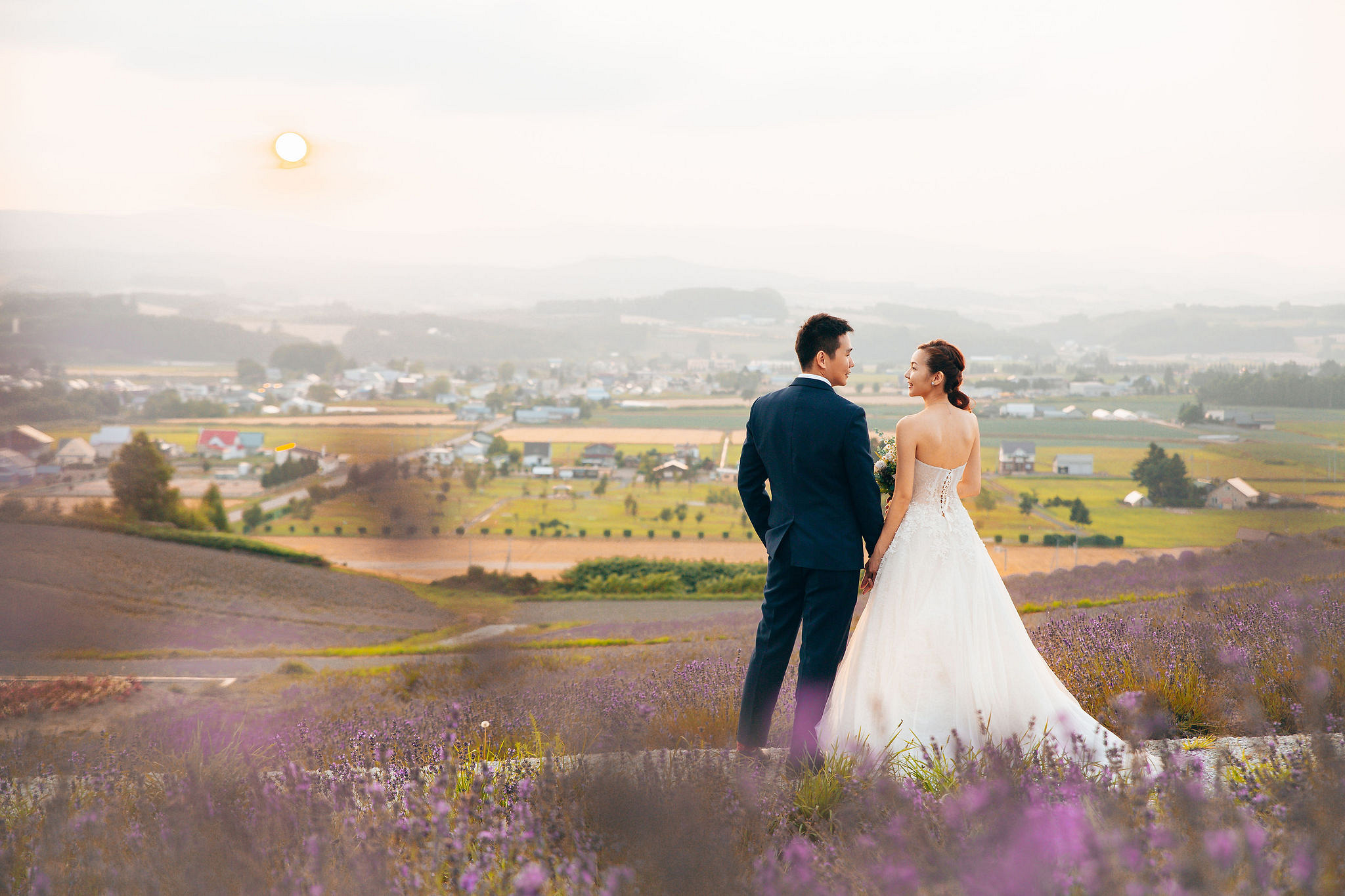 Hokkaido Summer Rainbow Flowers and Railway Track Japan Prewedding Photoshoot at Furano pre-wedding photo
