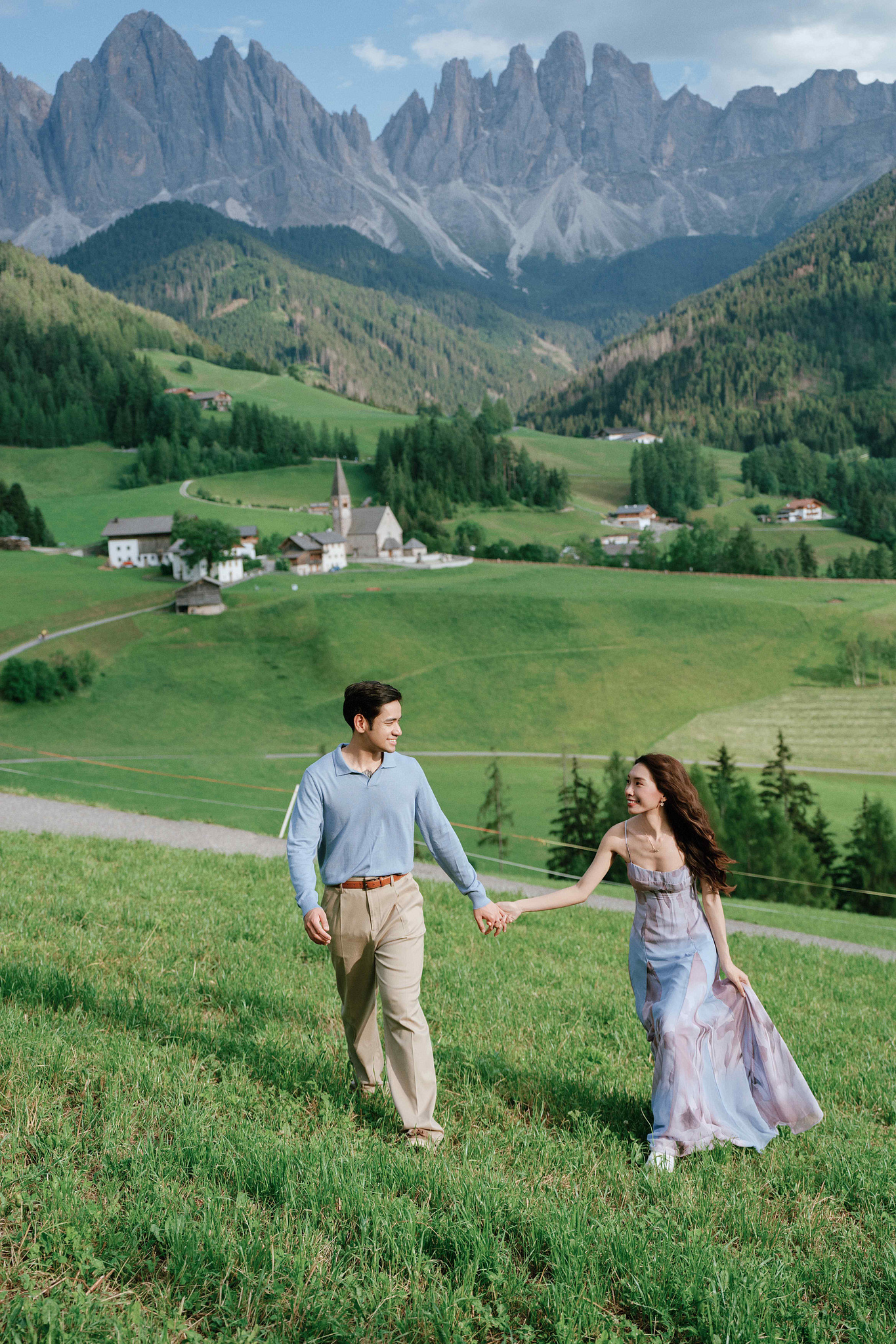 Dolomites Post-Wedding Photoshoot | Lago di Braies, Seceda & Val di Funes at Val di Funes pre-wedding photo