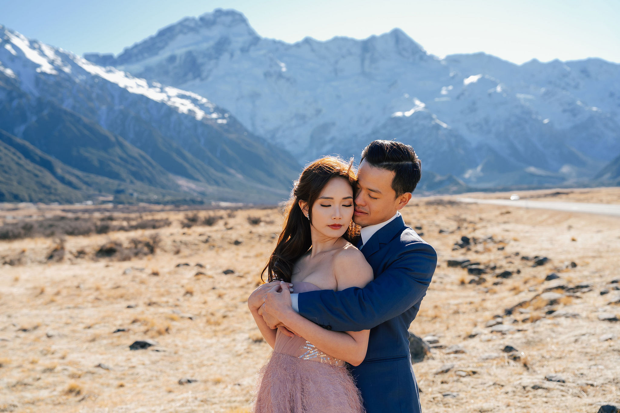 New Zealand Pre-Wedding Photoshoot | Coromandel Peak, Lake Wakatipu & Queenstown, Skippers Canyon, Lake Tekapo, Mount Cook National Park & Glacier at Mount Cook National Park pre-wedding photo