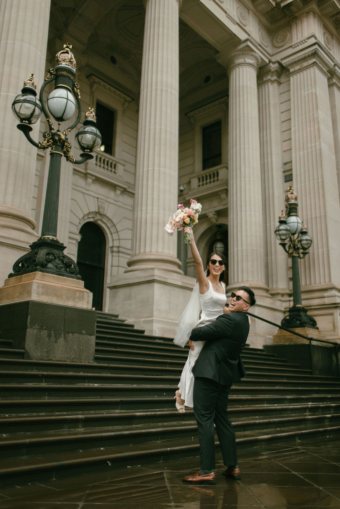Melbourne Pre-Wedding Photoshoot | Parliament House, Fitzroy Gardens, Melbourne Streets & Half Moon Bay at Parliament House pre-wedding photo