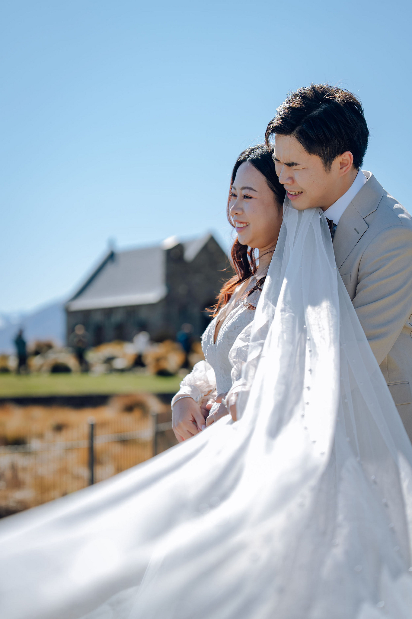 New Zealand Pre-Wedding Photoshoot | Lake Wakatipu, Alta Tarns, Coromandel Peak to Mount Cook at Church of the Good Shepherd pre-wedding photo