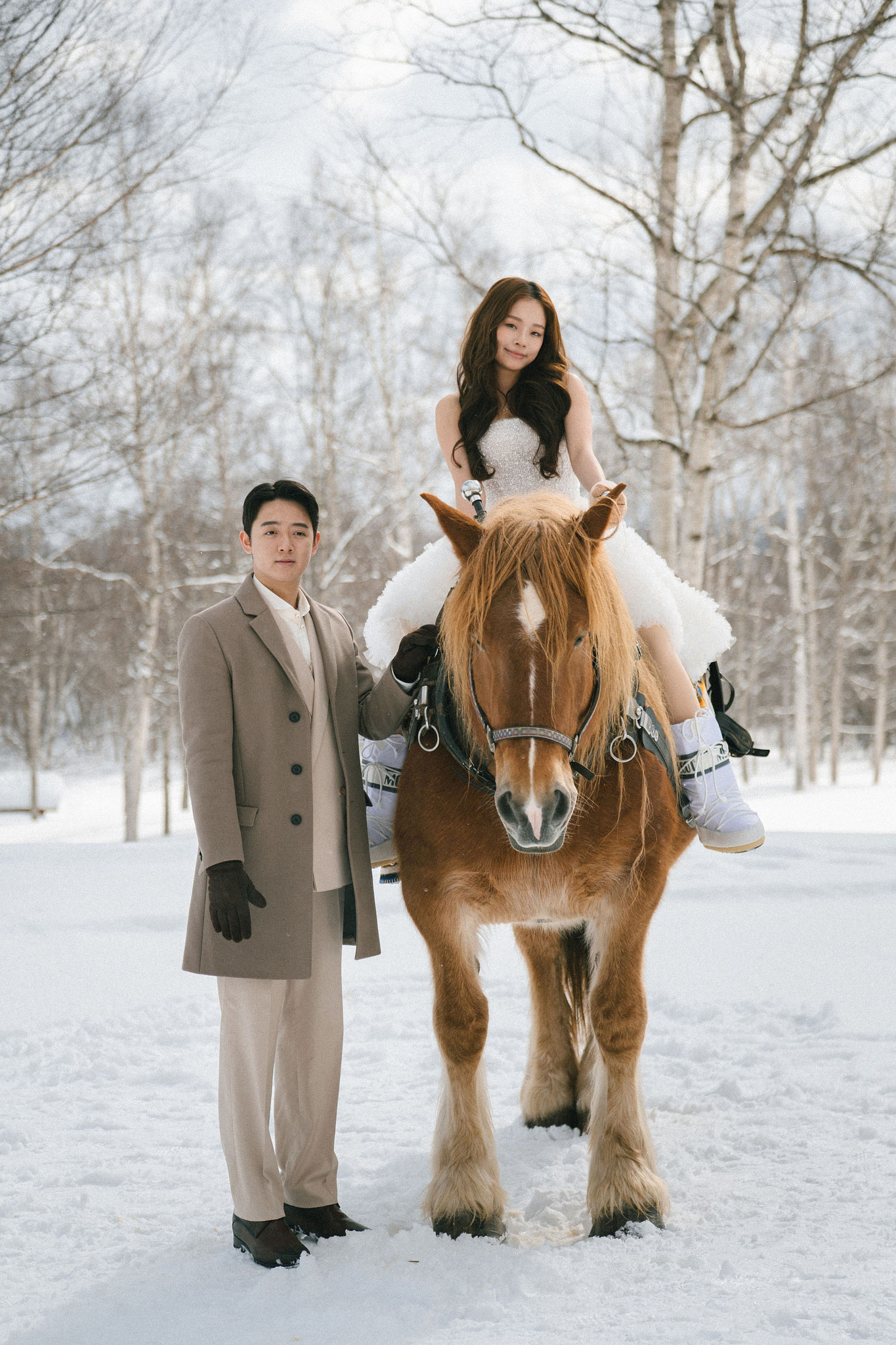 Hokkaido Pre-Wedding Photoshoot | Birch Forest, Rusutsu Resort & Hirafu Village at Birch Forest pre-wedding photo