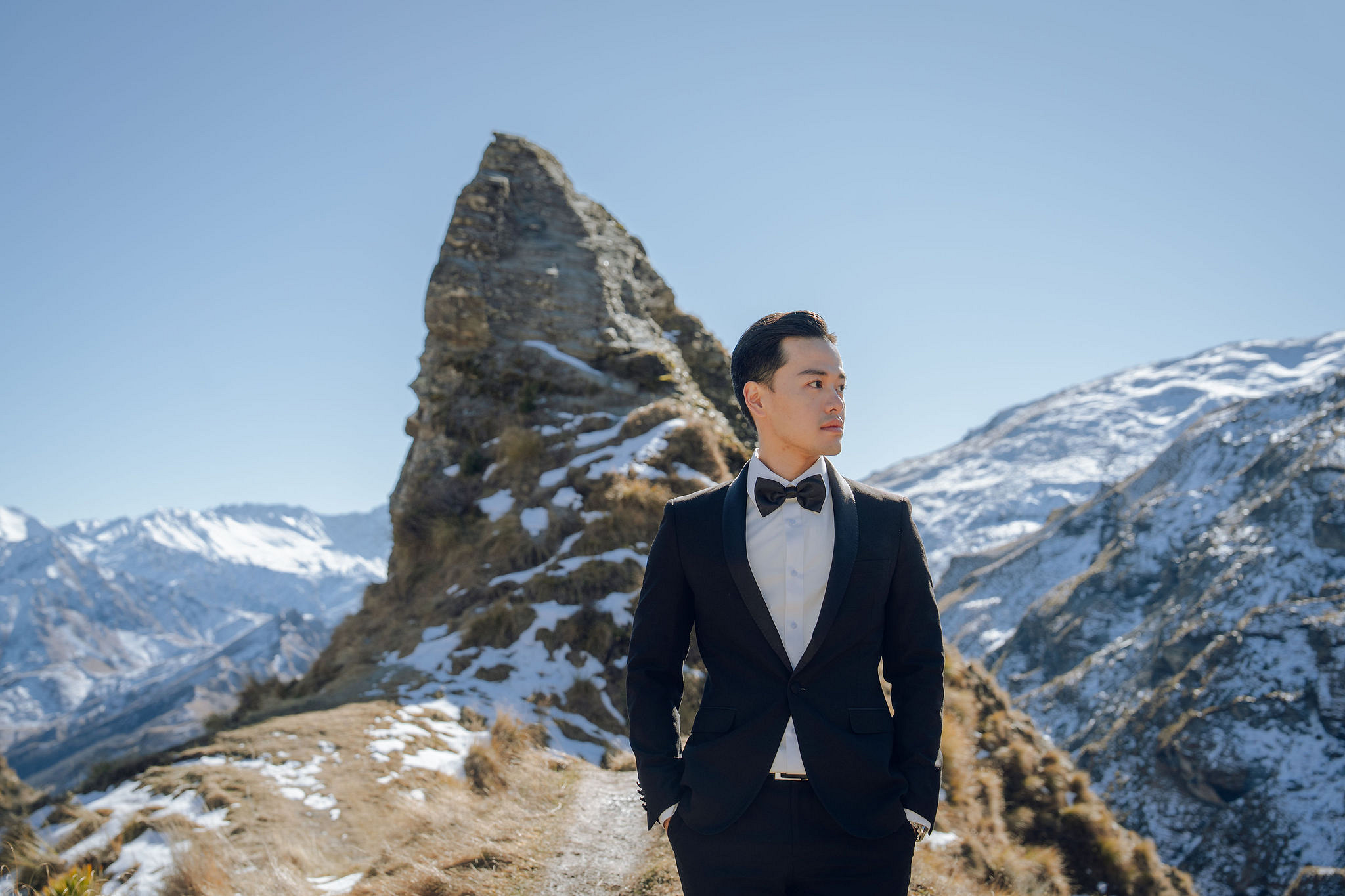 New Zealand Pre-Wedding Photoshoot | Coromandel Peak, Lake Wakatipu & Queenstown, Skippers Canyon, Lake Tekapo, Mount Cook National Park & Glacier at Skippers Canyon pre-wedding photo