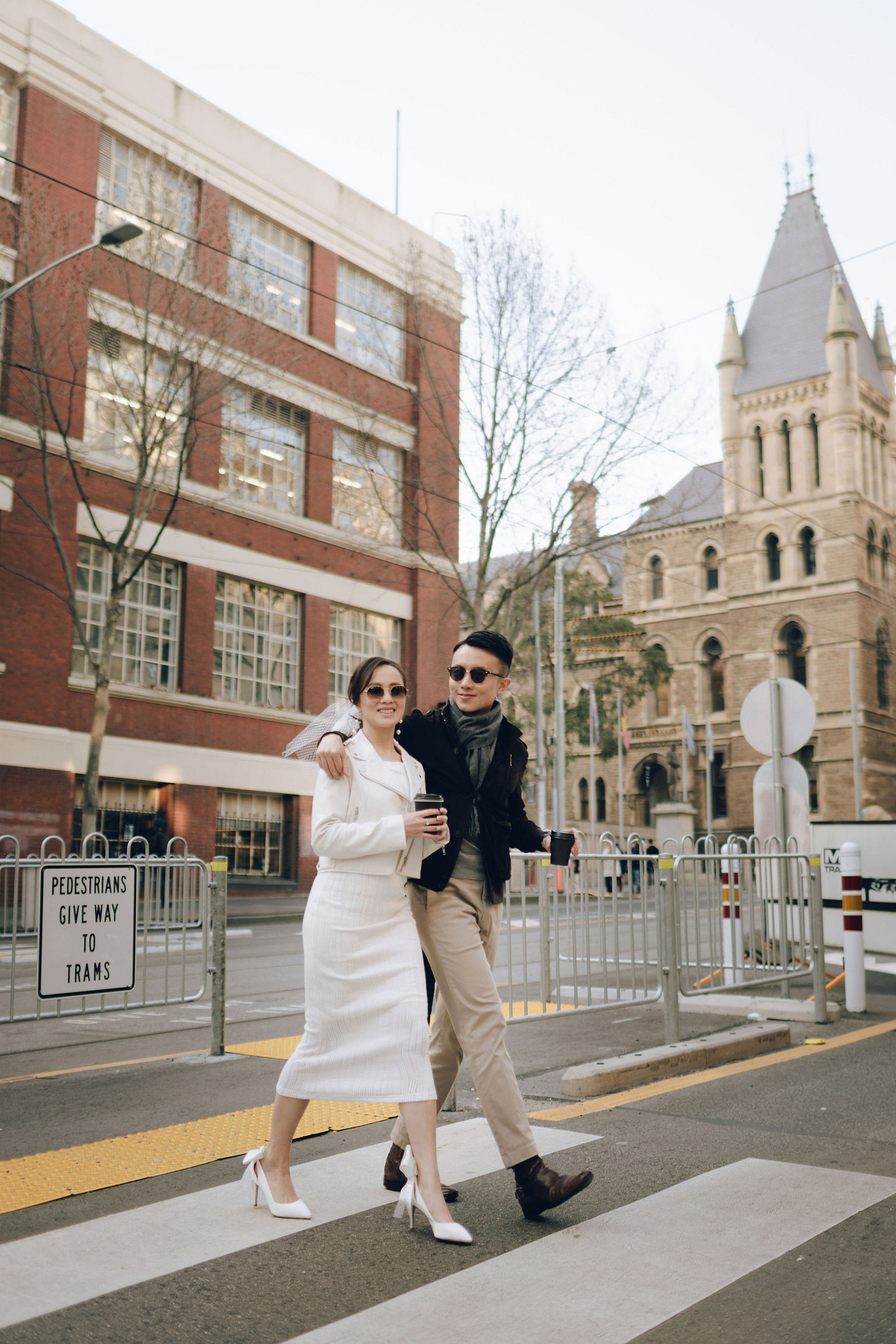 Melbourne Pre-Wedding Photoshoot | Cafe, Redwood Forest, City Streets & Carlton Gardens at Melbourne City Streets pre-wedding photo
