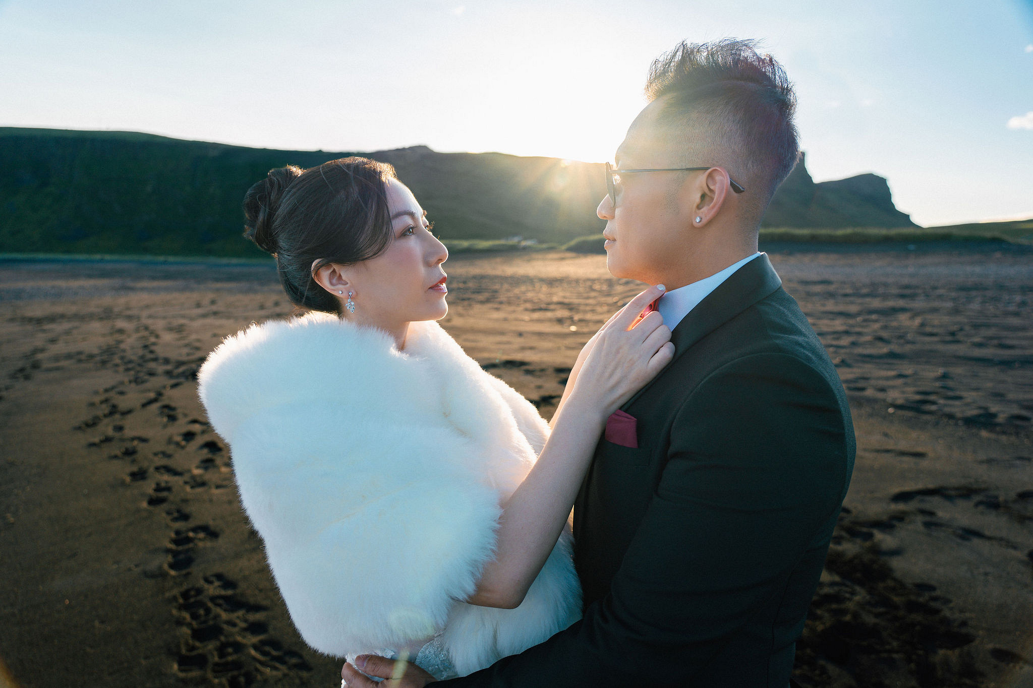 Iceland Pre-Wedding Photoshoot | Hallgrimskirkja, Skogafoss, DC Plane Wreck & Black Sand Beach at Black Sand Beach & Vik Church pre-wedding photo