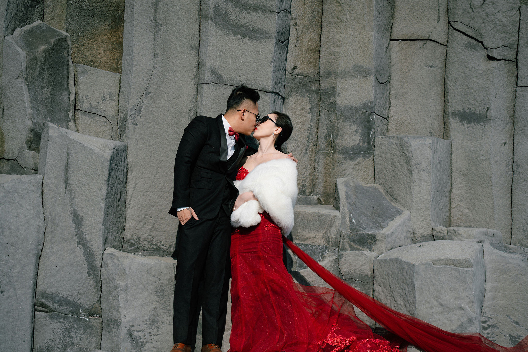 Iceland Pre-Wedding Photoshoot | Hallgrimskirkja, Skogafoss, DC Plane Wreck & Black Sand Beach at Black Sand Beach & Vik Church pre-wedding photo