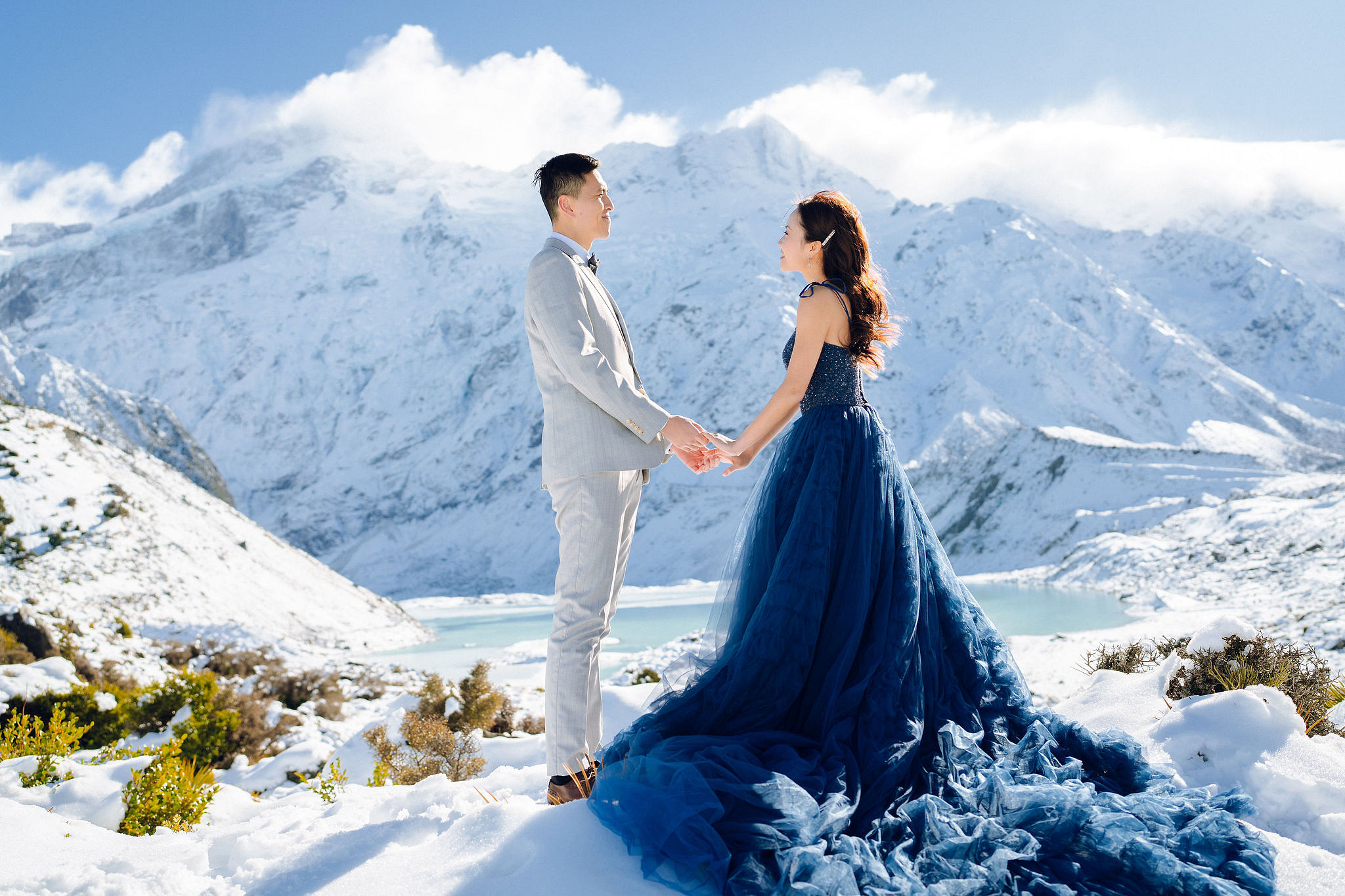 New Zealand Pre-Wedding Photoshoot with Lake Wakatipu, Skippers Canyon, Lake Tekapo, Mount Cook, and Omarama Clay Cliffs at Lake Tekapo & Mount Cook National Park pre-wedding photo