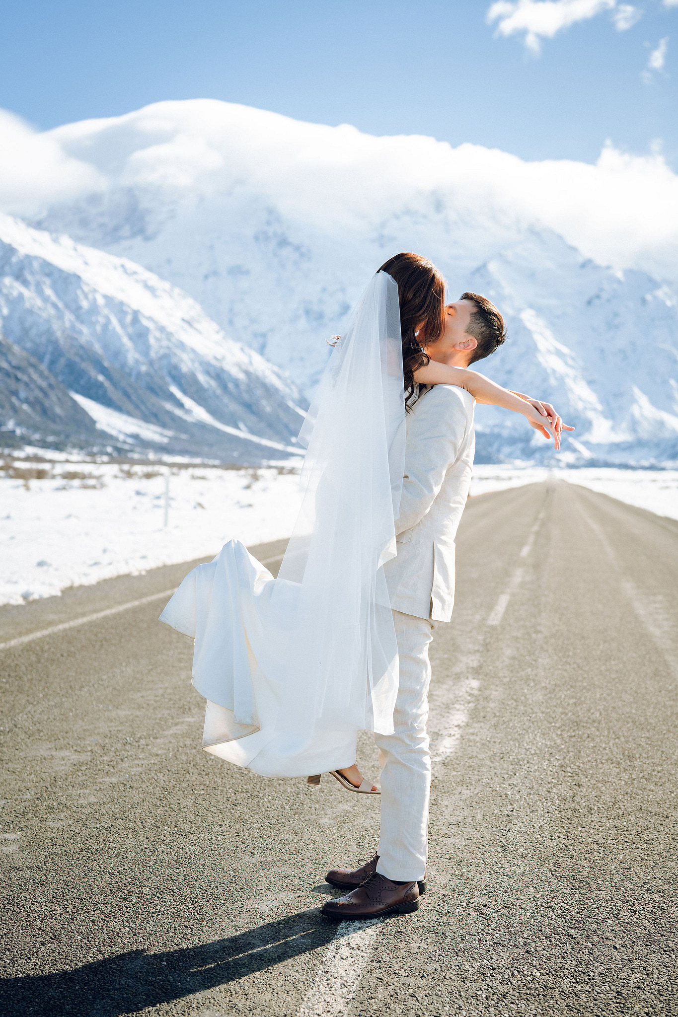 New Zealand Pre-Wedding Photoshoot with Lake Wakatipu, Skippers Canyon, Lake Tekapo, Mount Cook, and Omarama Clay Cliffs at Lake Tekapo & Mount Cook National Park pre-wedding photo