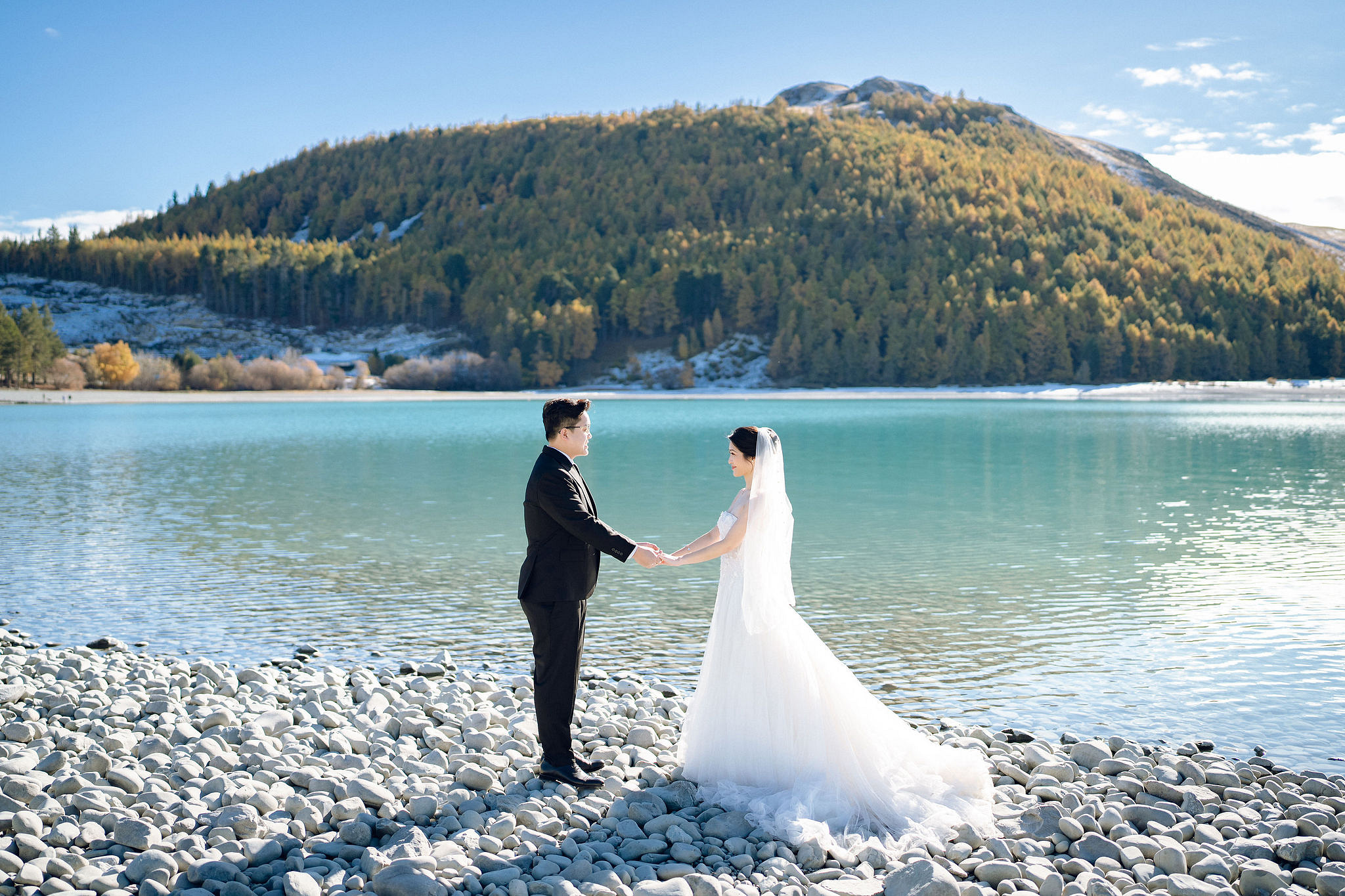 New Zealand Pre-Wedding Photoshoot | Arrowtown, Isobel Glacier, Alpaca Farm, Lake Tekapo & Mount Cook National Park at Lake Tekapo pre-wedding photo