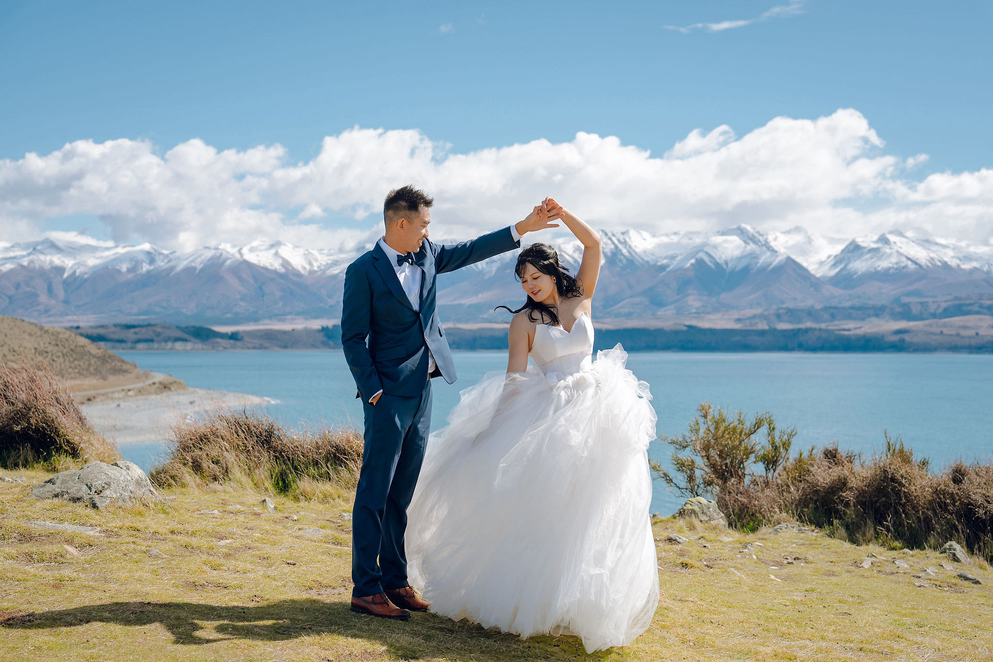 New Zealand Pre-Wedding Photoshoot | Lake Tekapo, Mount Cook, Tasman Glacier & Lake Wakatipu at Lake Tekapo pre-wedding photo
