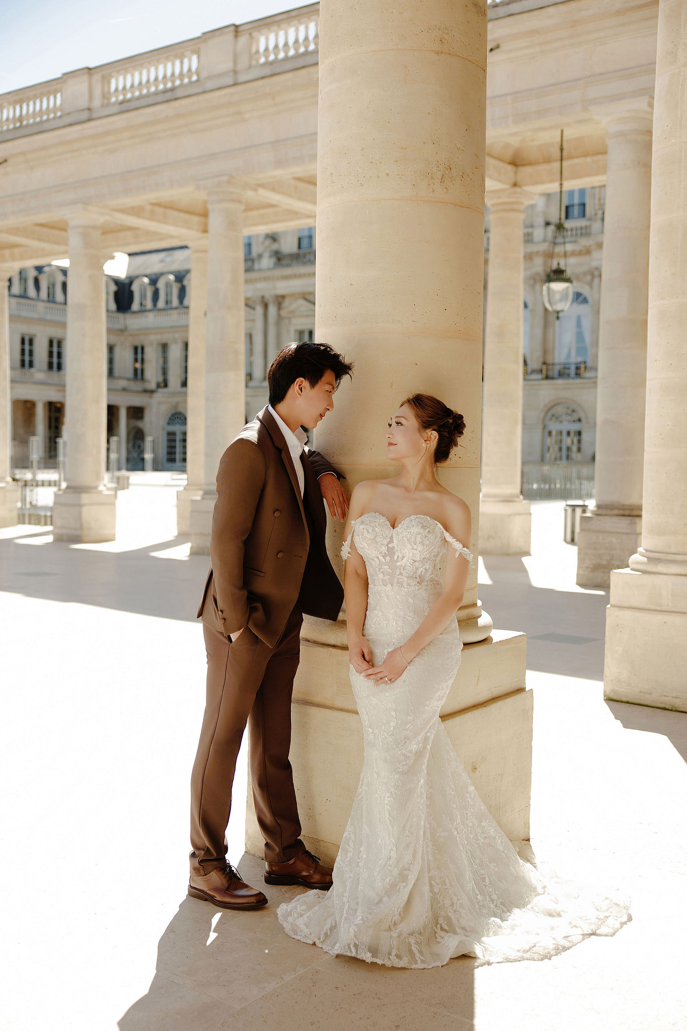 Paris Pre-Wedding Photoshoot | Place du Trocadéro, Bir-Hakeim Bridge, Sacré-Cœur Basilica, Parisian Café & Palais Royal at Palais Royal pre-wedding photo