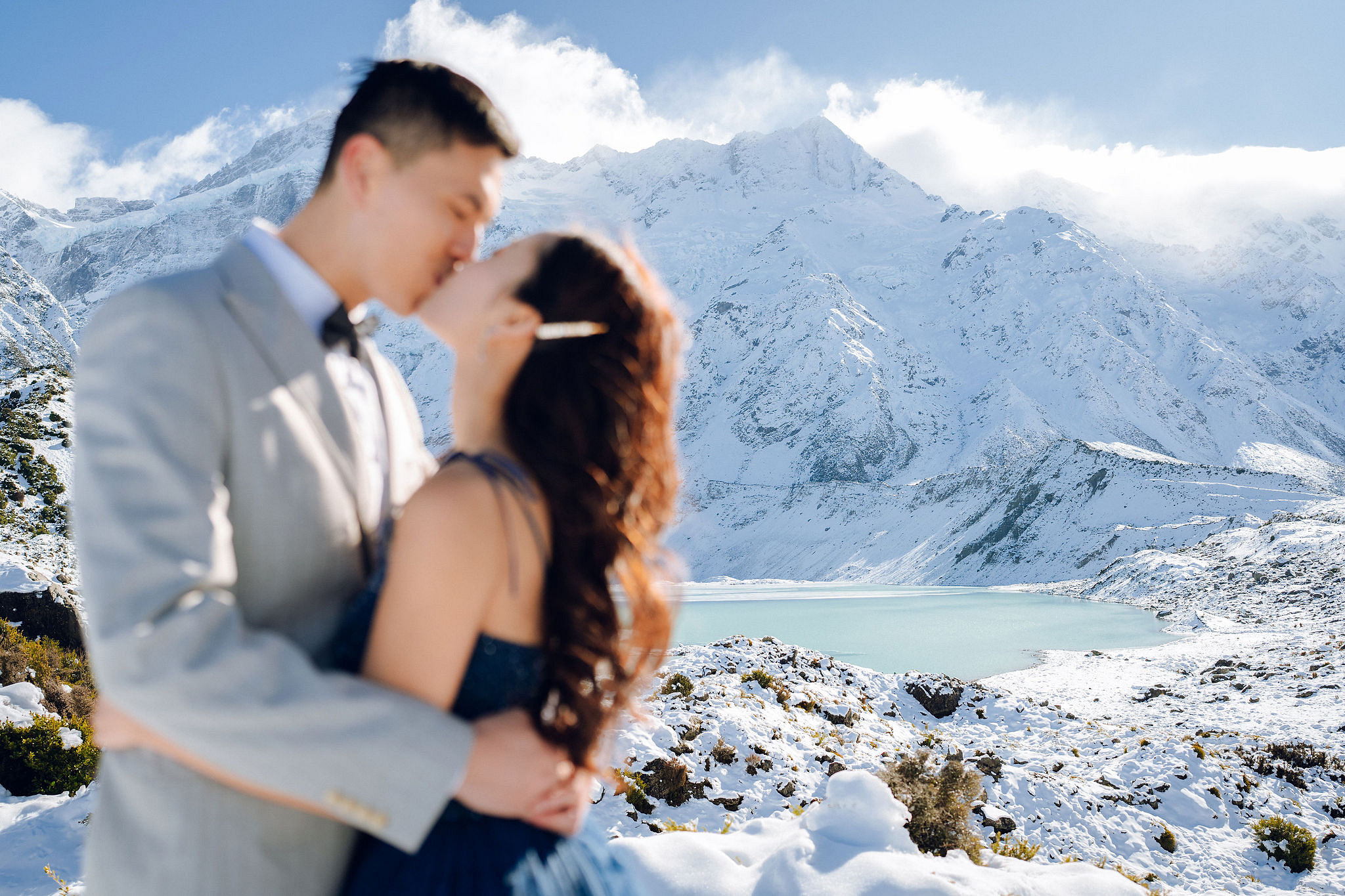 New Zealand Pre-Wedding Photoshoot with Lake Wakatipu, Skippers Canyon, Lake Tekapo, Mount Cook, and Omarama Clay Cliffs at Lake Tekapo & Mount Cook National Park pre-wedding photo