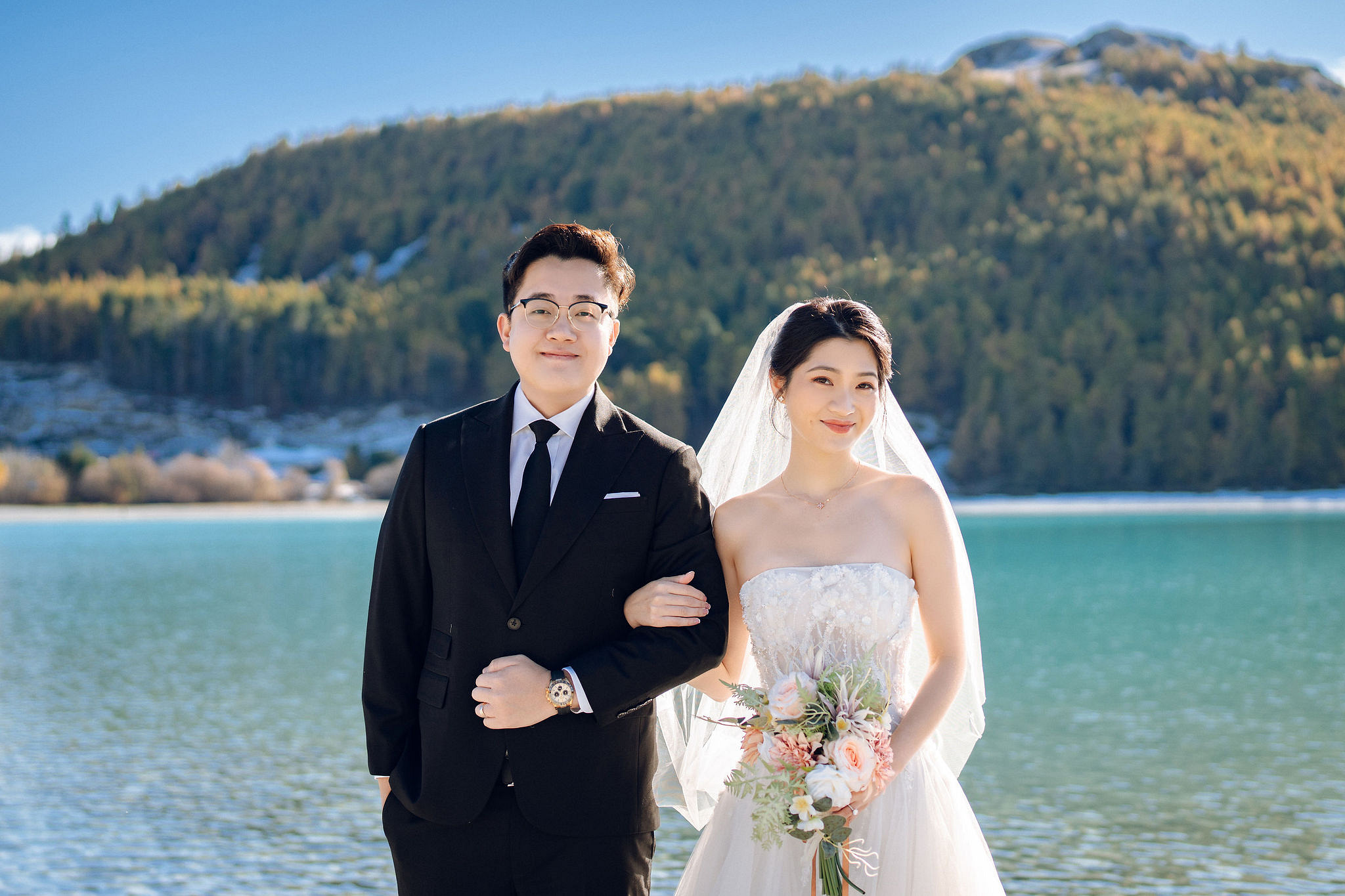 New Zealand Pre-Wedding Photoshoot | Arrowtown, Isobel Glacier, Alpaca Farm, Lake Tekapo & Mount Cook National Park at Lake Tekapo pre-wedding photo
