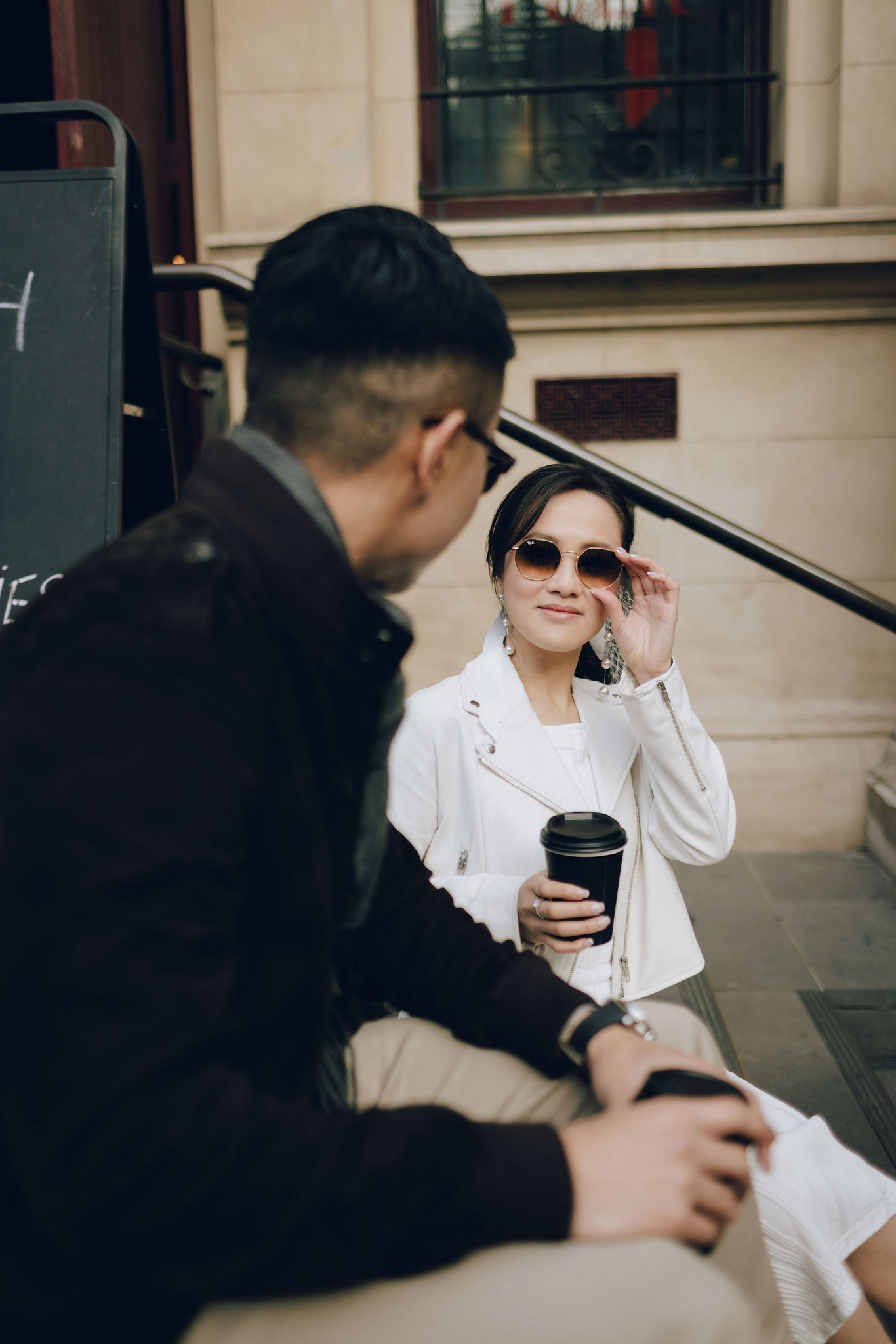 Melbourne Pre-Wedding Photoshoot | Cafe, Redwood Forest, City Streets & Carlton Gardens at City Cafe pre-wedding photo