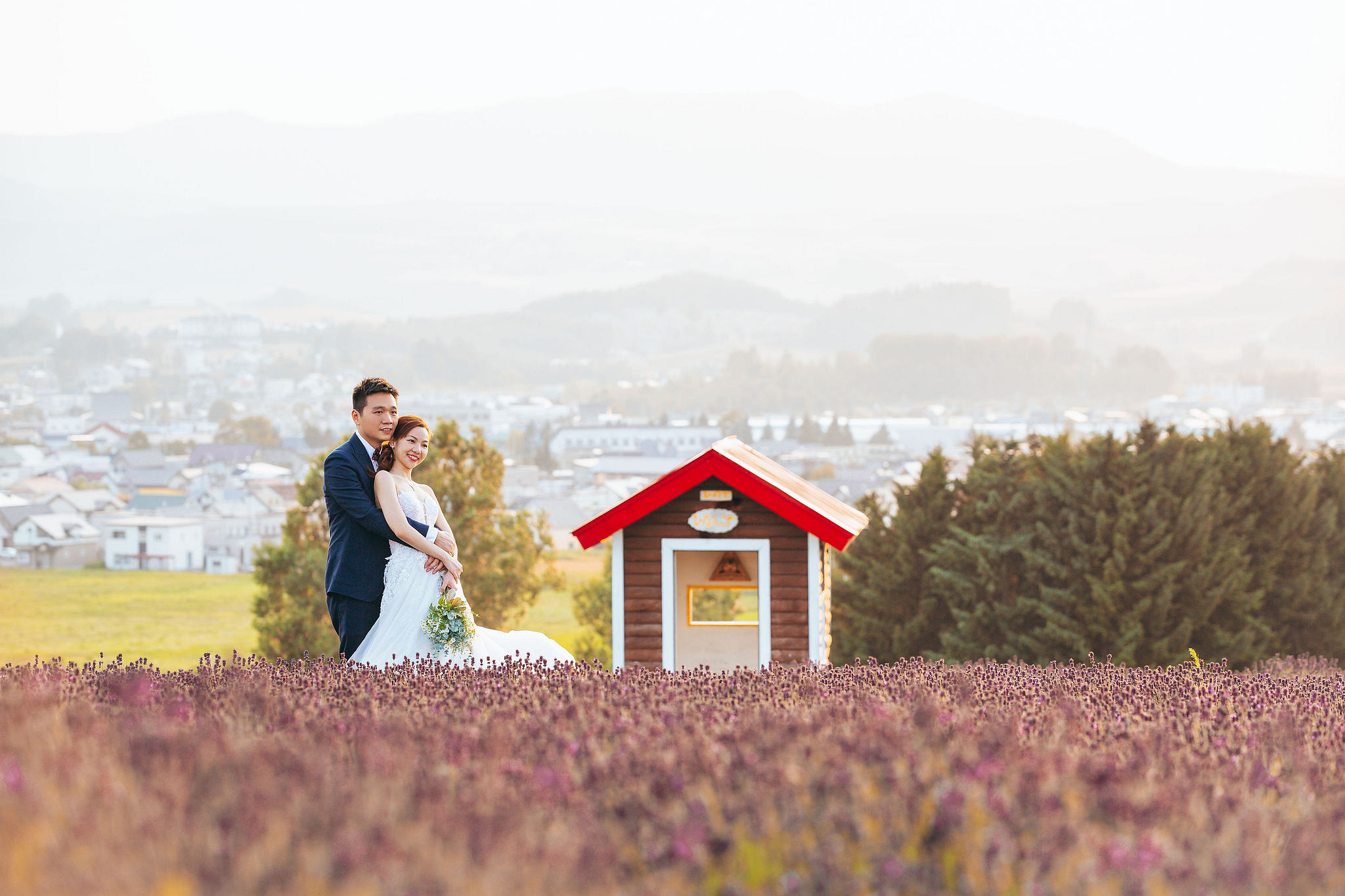 Hokkaido Summer Rainbow Flowers and Railway Track Japan Prewedding Photoshoot at Furano pre-wedding photo